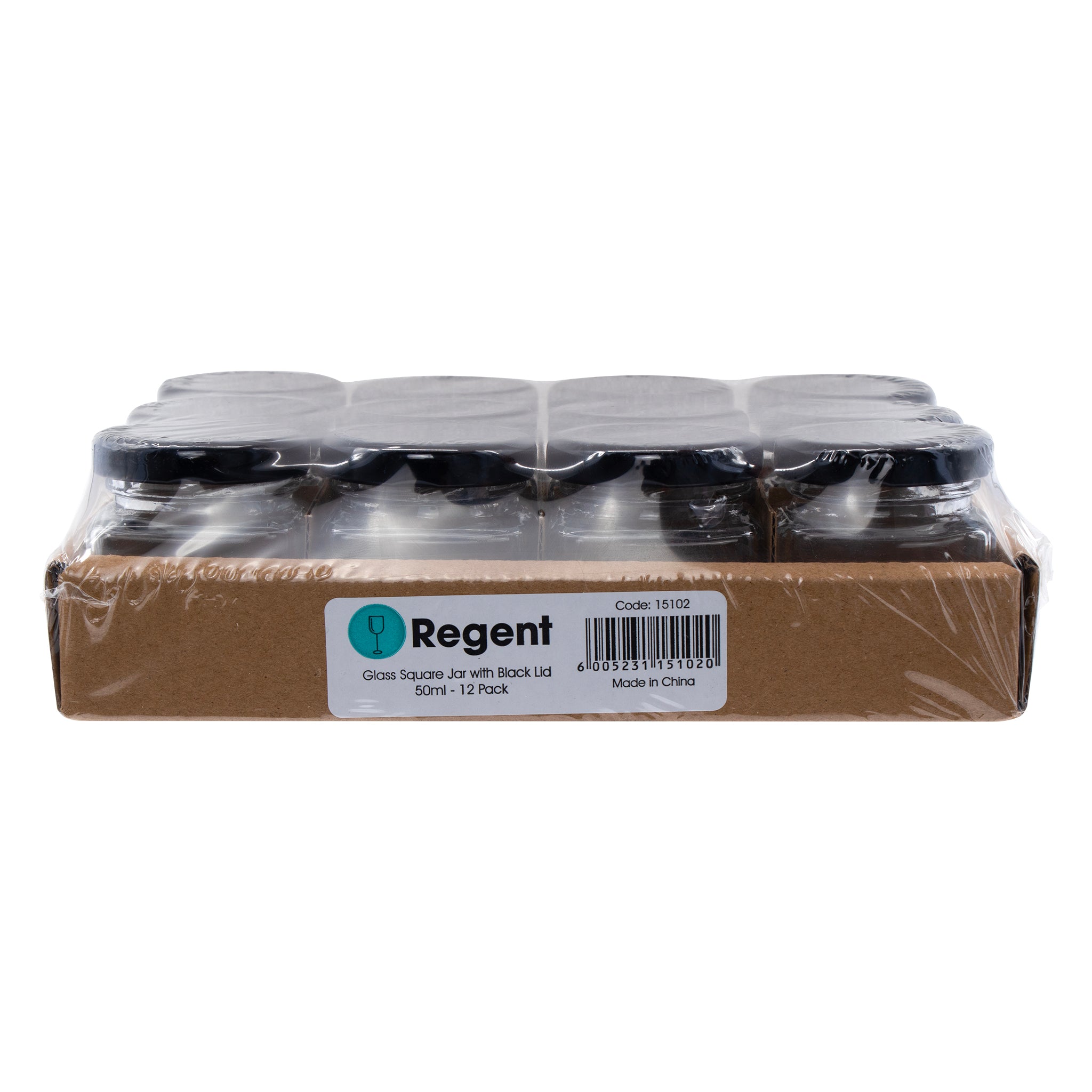 REGENT GLASS SQUARE JARS WITH BLACK LIDS 12PK, 50ML