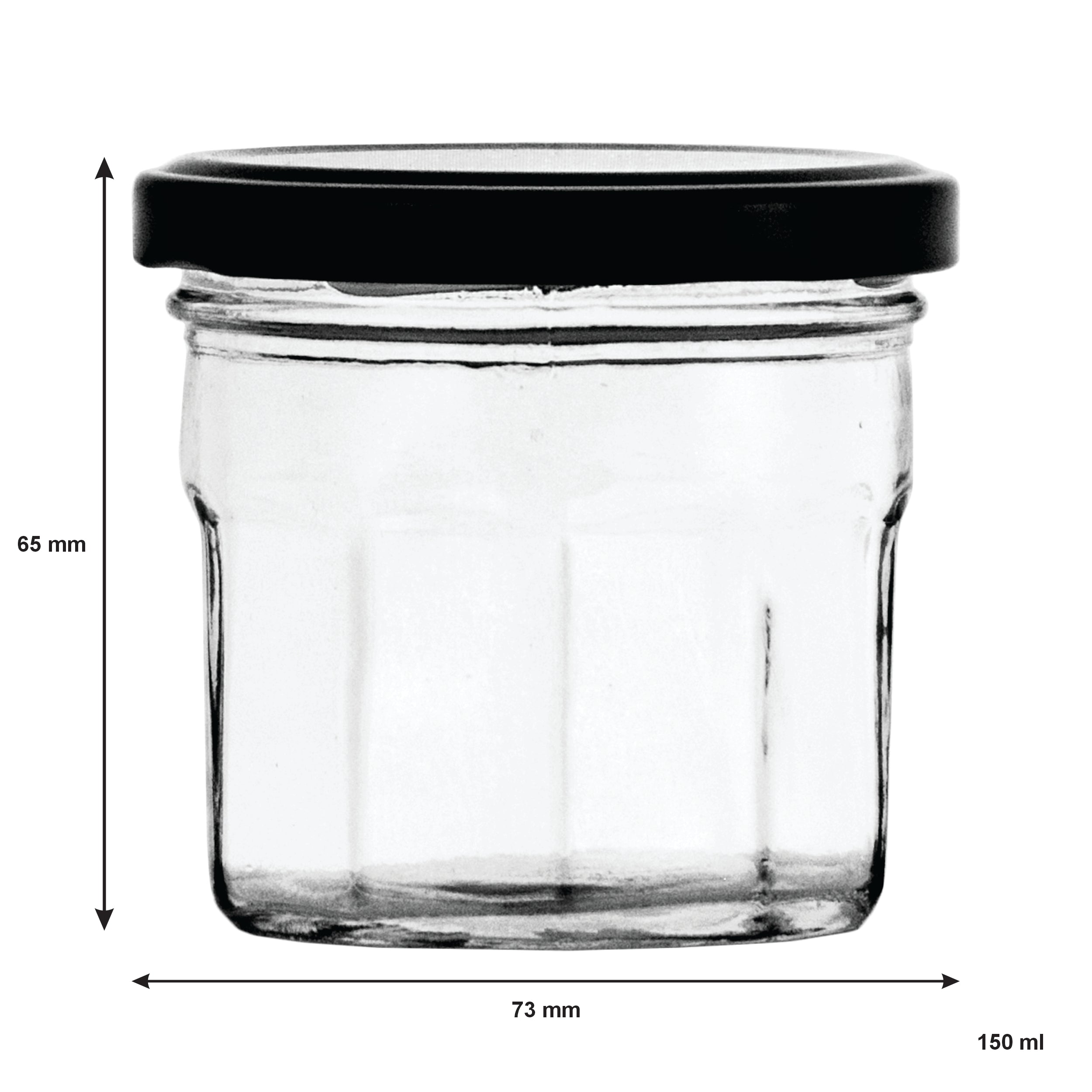 REGENT GLASS FACETED JARS WITH BLACK LIDS 12PK, 150ML