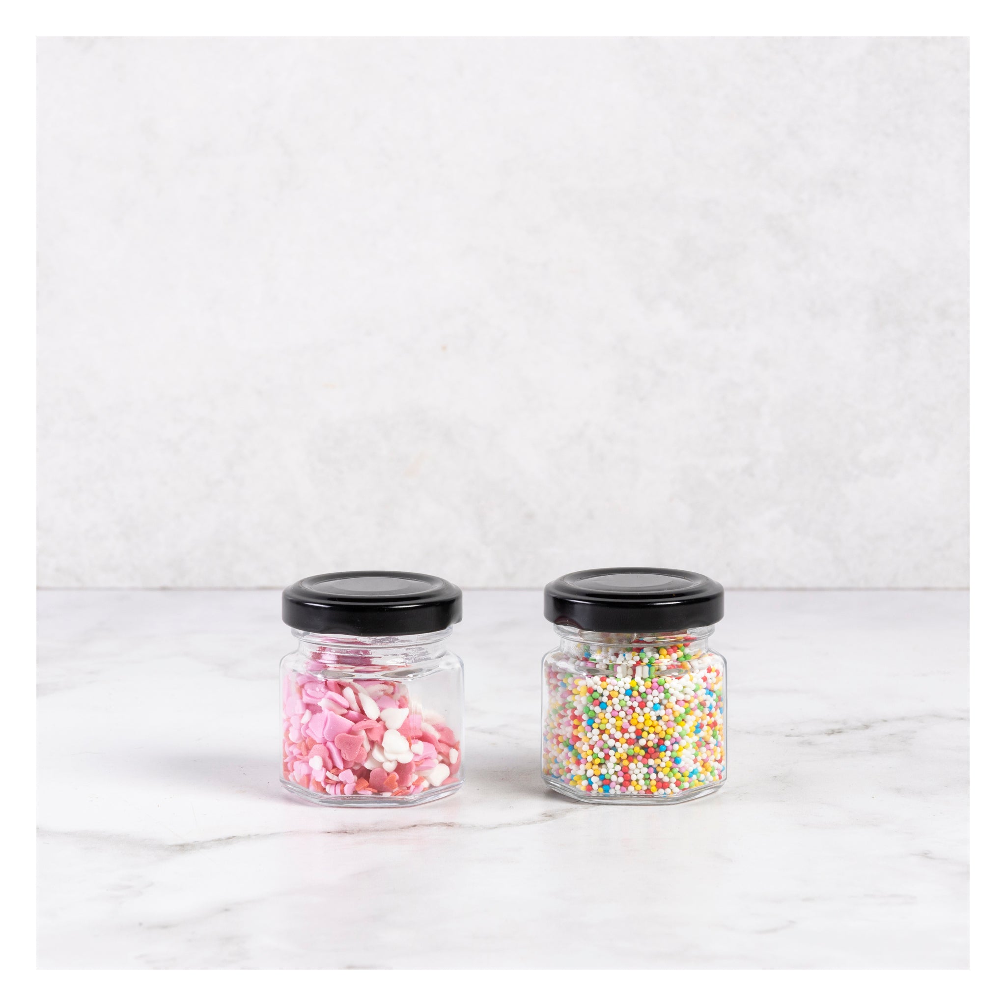 REGENT GLASS HEXAGONAL JARS WITH BLACK LIDS 12PK, 60ML
