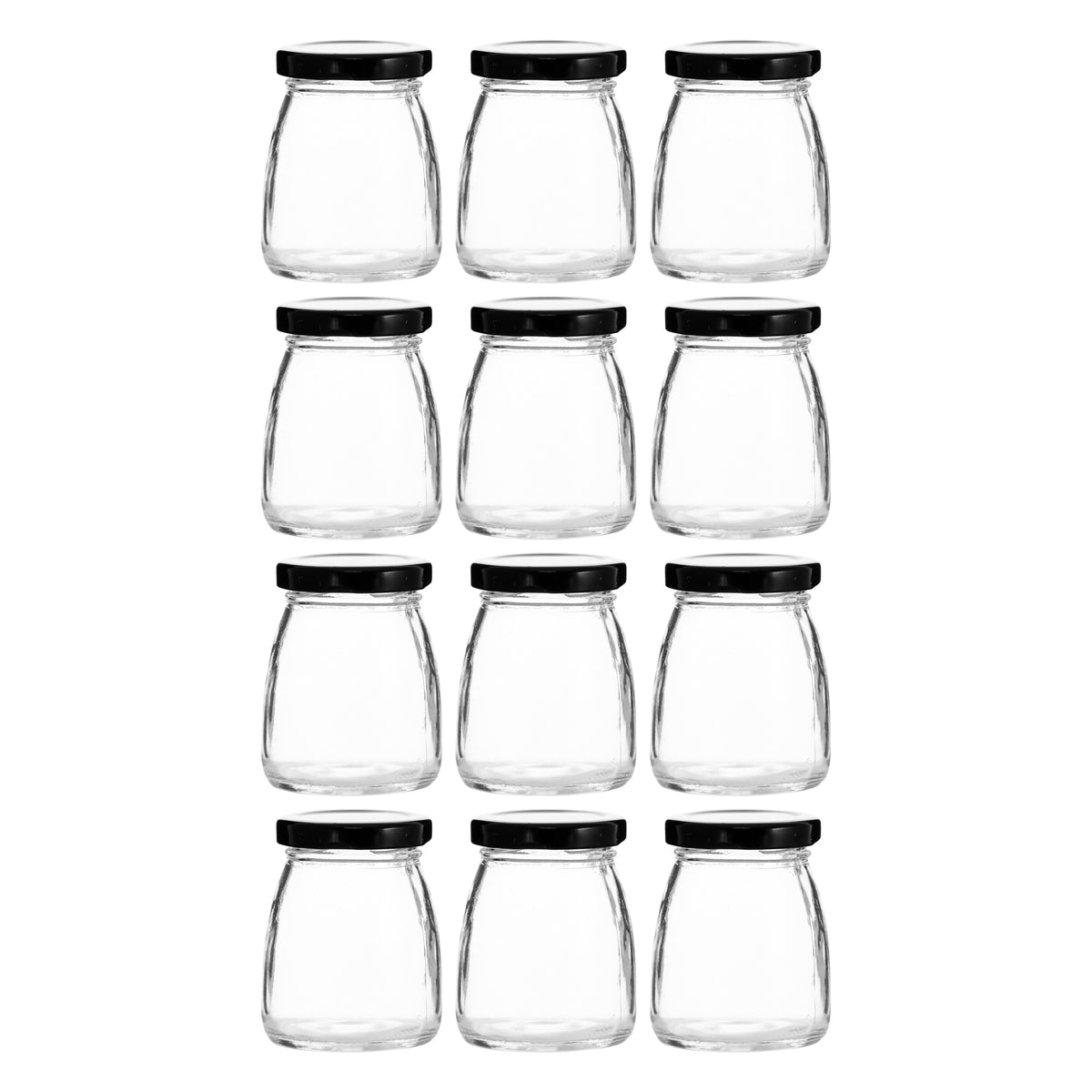REGENT GLASS ROUND JARS WITH BLACK LIDS 12PK, 100ML