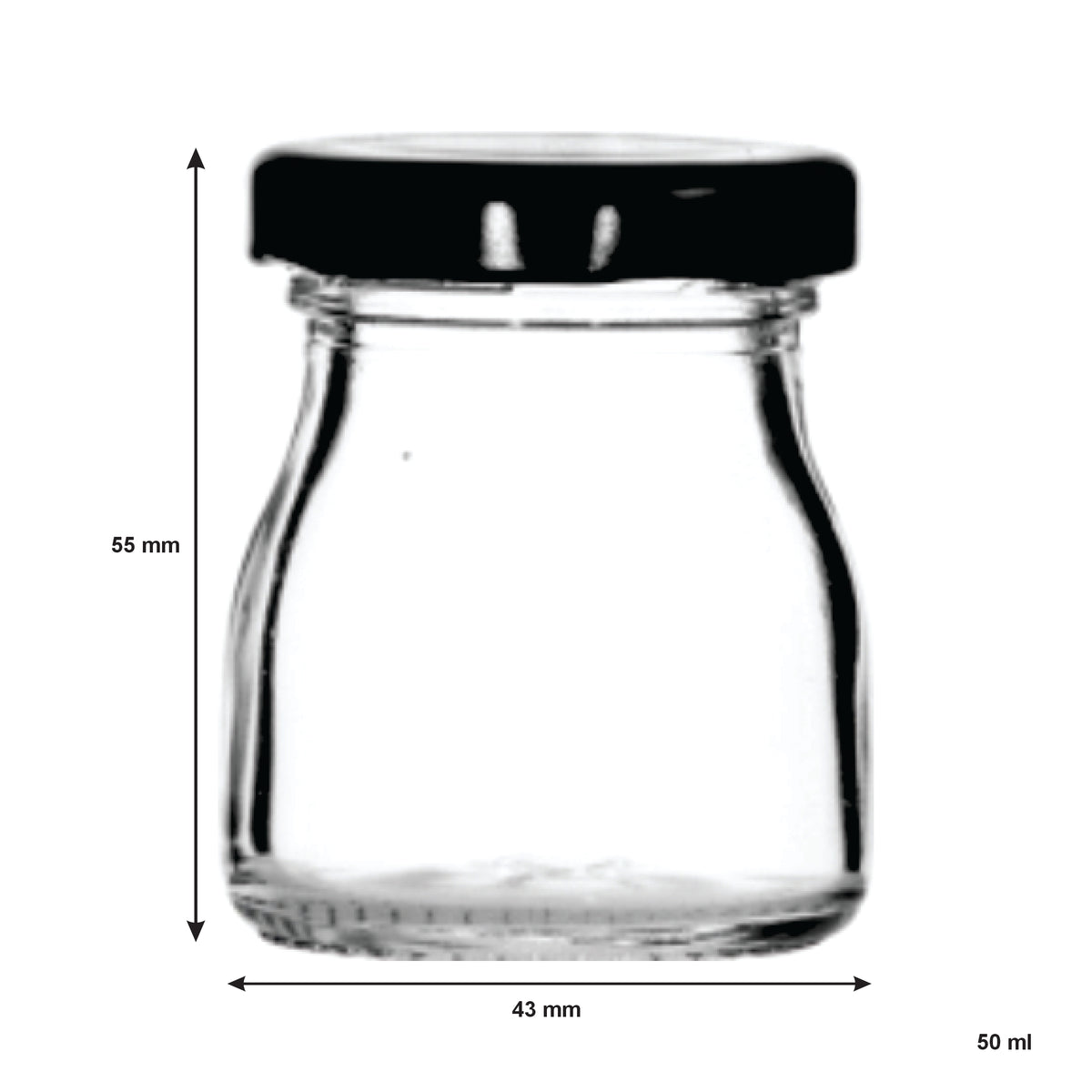 REGENT GLASS ROUND JARS WITH BLACK LIDS 12PK, 50ML