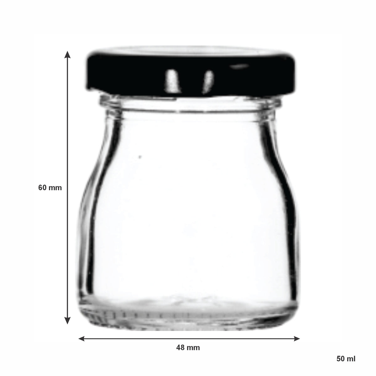 REGENT GLASS ROUND JARS WITH BLACK LIDS 12PK, 50ML