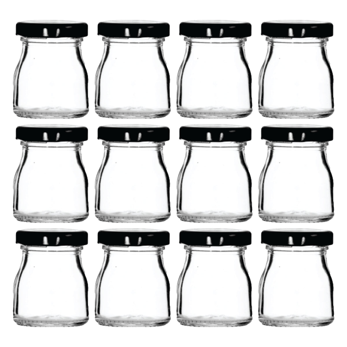REGENT GLASS ROUND JARS WITH BLACK LIDS 12PK, 50ML