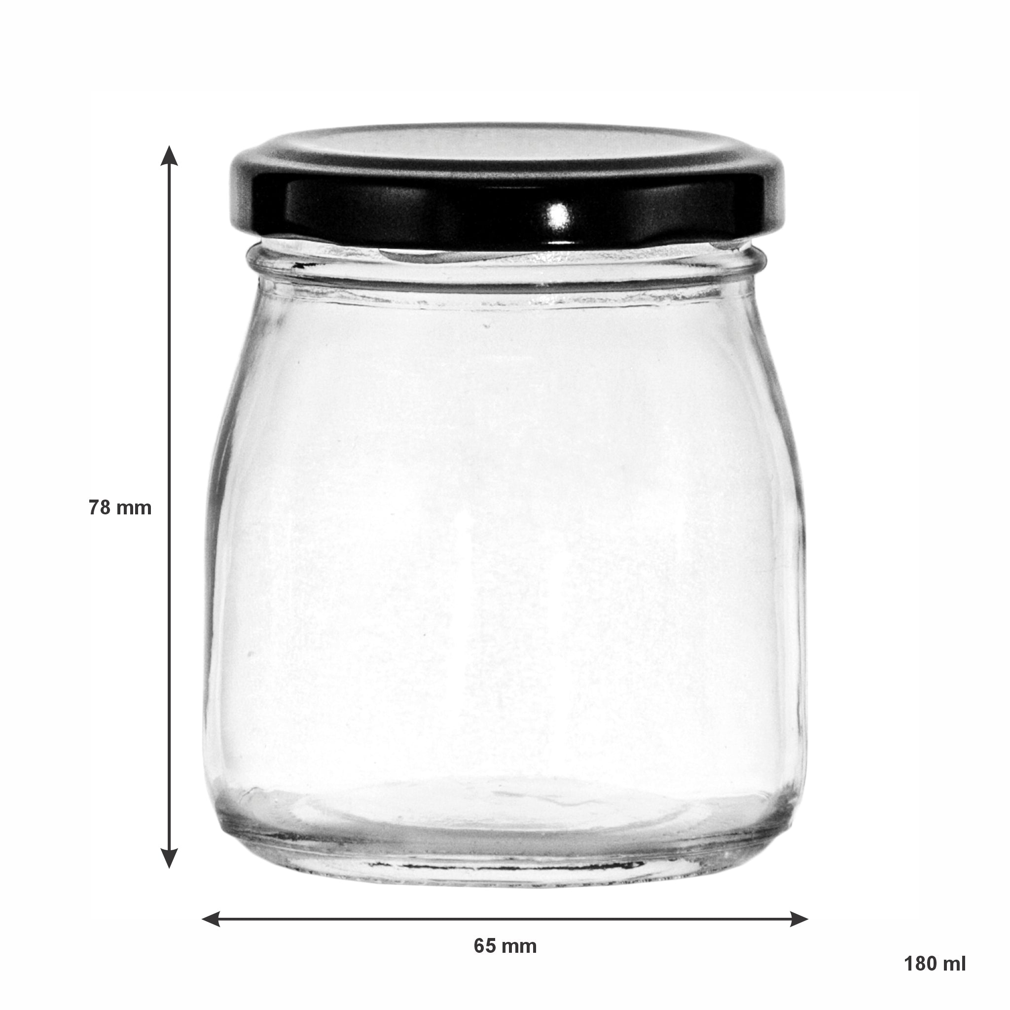REGENT GLASS ROUND JARS WITH BLACK LIDS 12PK, 180ML