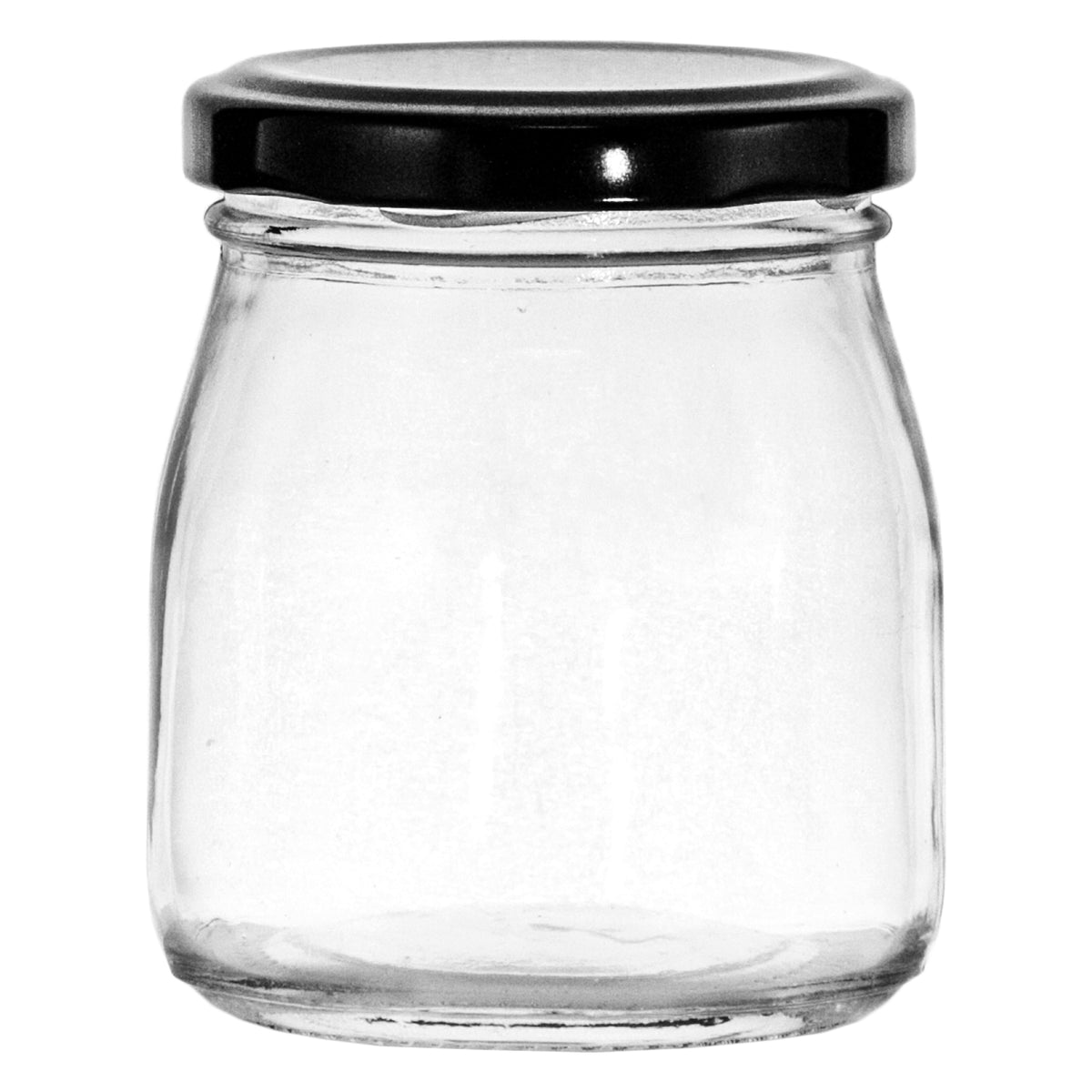 REGENT GLASS ROUND JARS WITH BLACK LIDS 12PK, 180ML