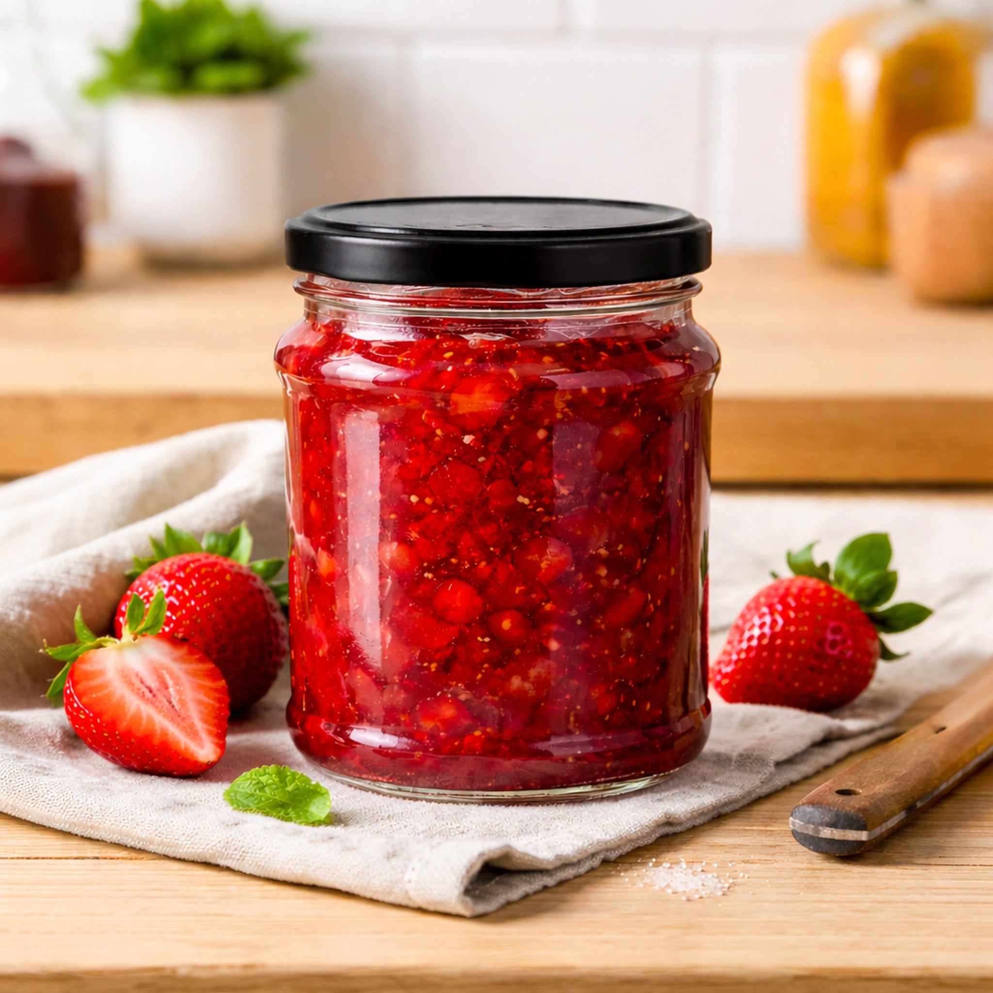 REGENT GLASS FACETED JARS WITH BLACK LIDS 6PK, 380ML