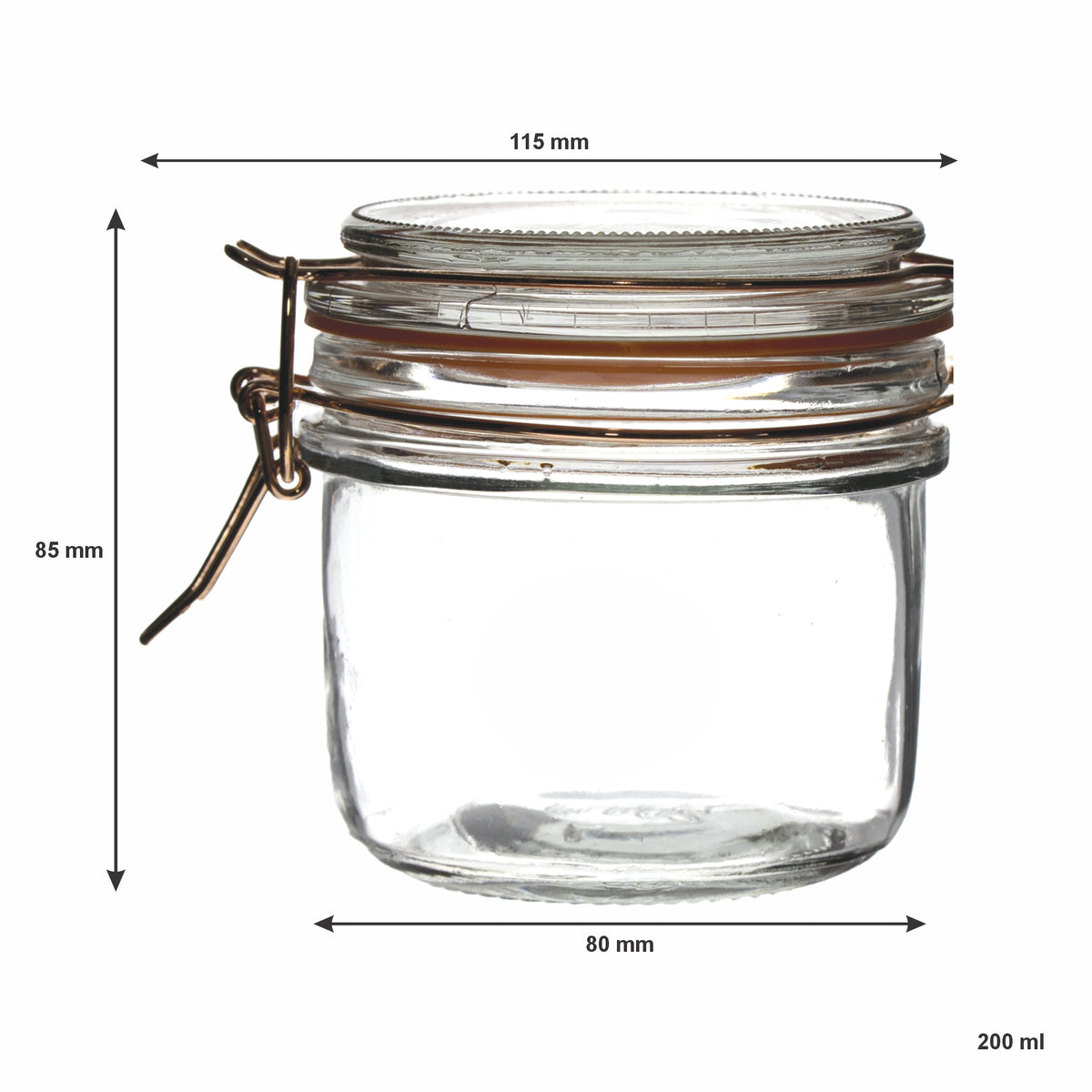 REGENT ROUND HERMETIC GLASS JARS WITH ROSE GOLD CLIP SEAL 6PK, 200ML