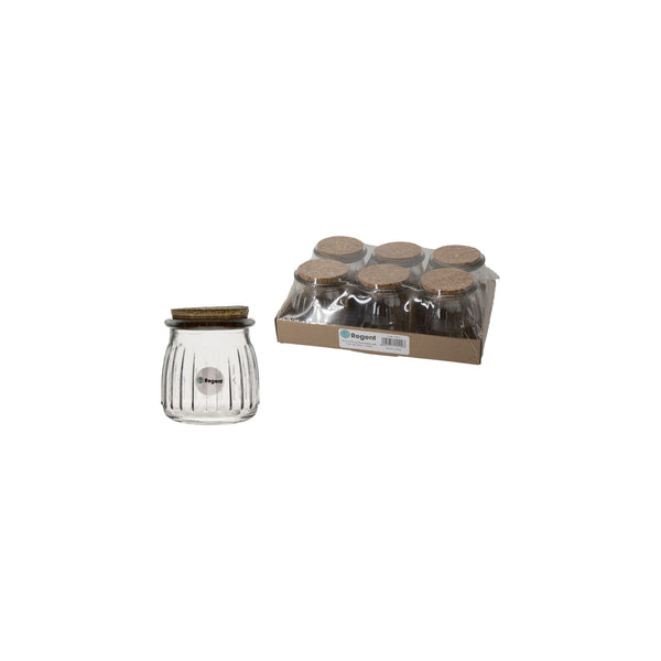 REGENT GLASS ROUND RIBBED JARS WITH CORK LIDS 6 PACK, 160ML (83X68MM DIA)
