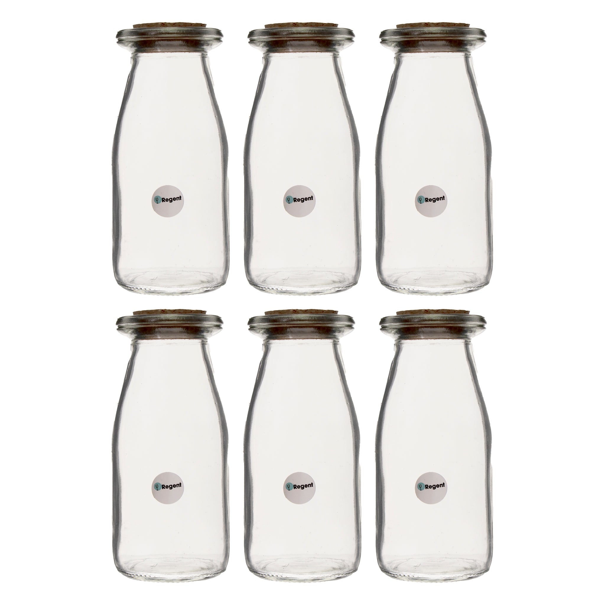 REGENT GLASS ROUND BOTTLES WITH CORK LIDS 6PK, 190ML