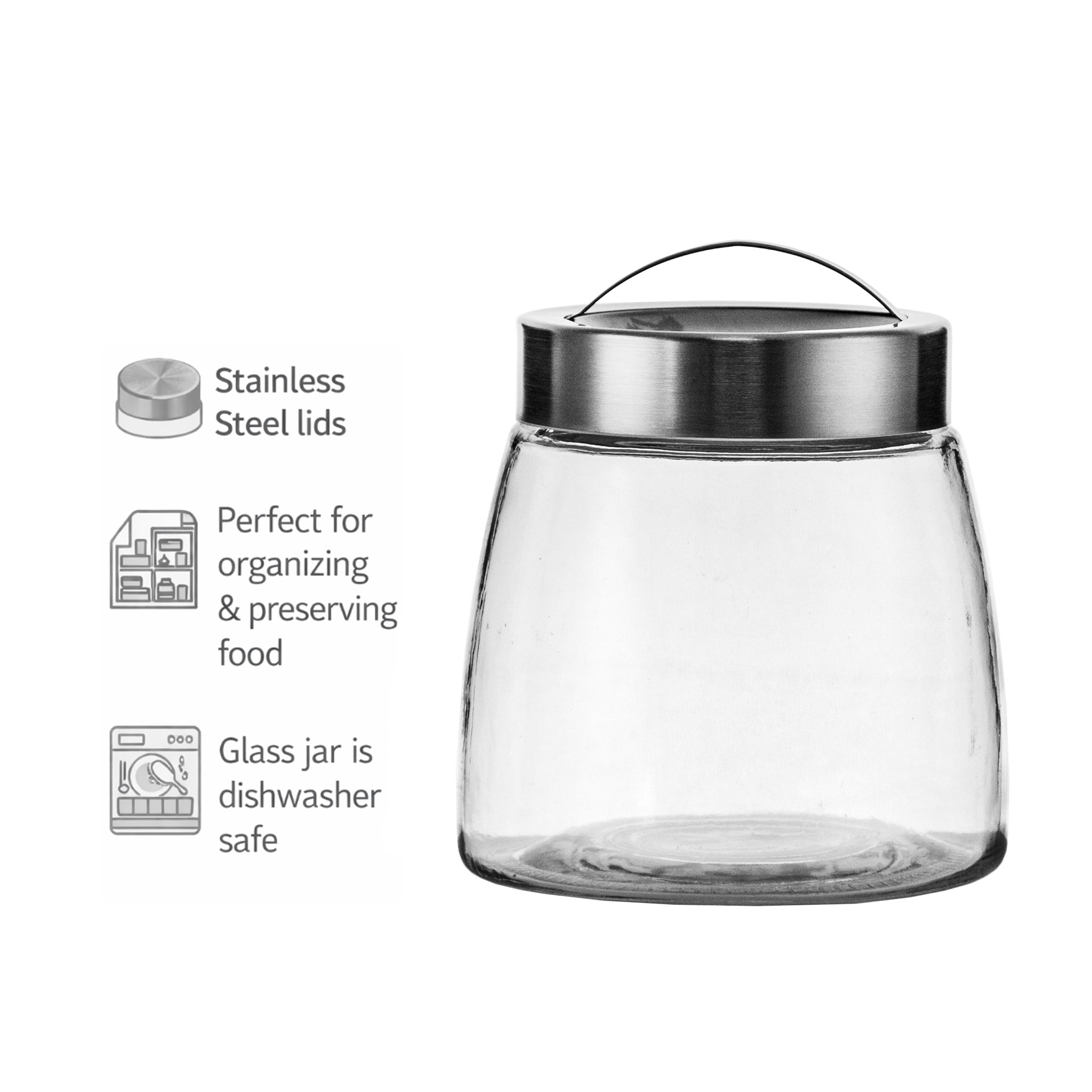 CONSOL SOHO GLASS CANISTERS WITH ST STEEL LIDS 3PK SET, 800ML