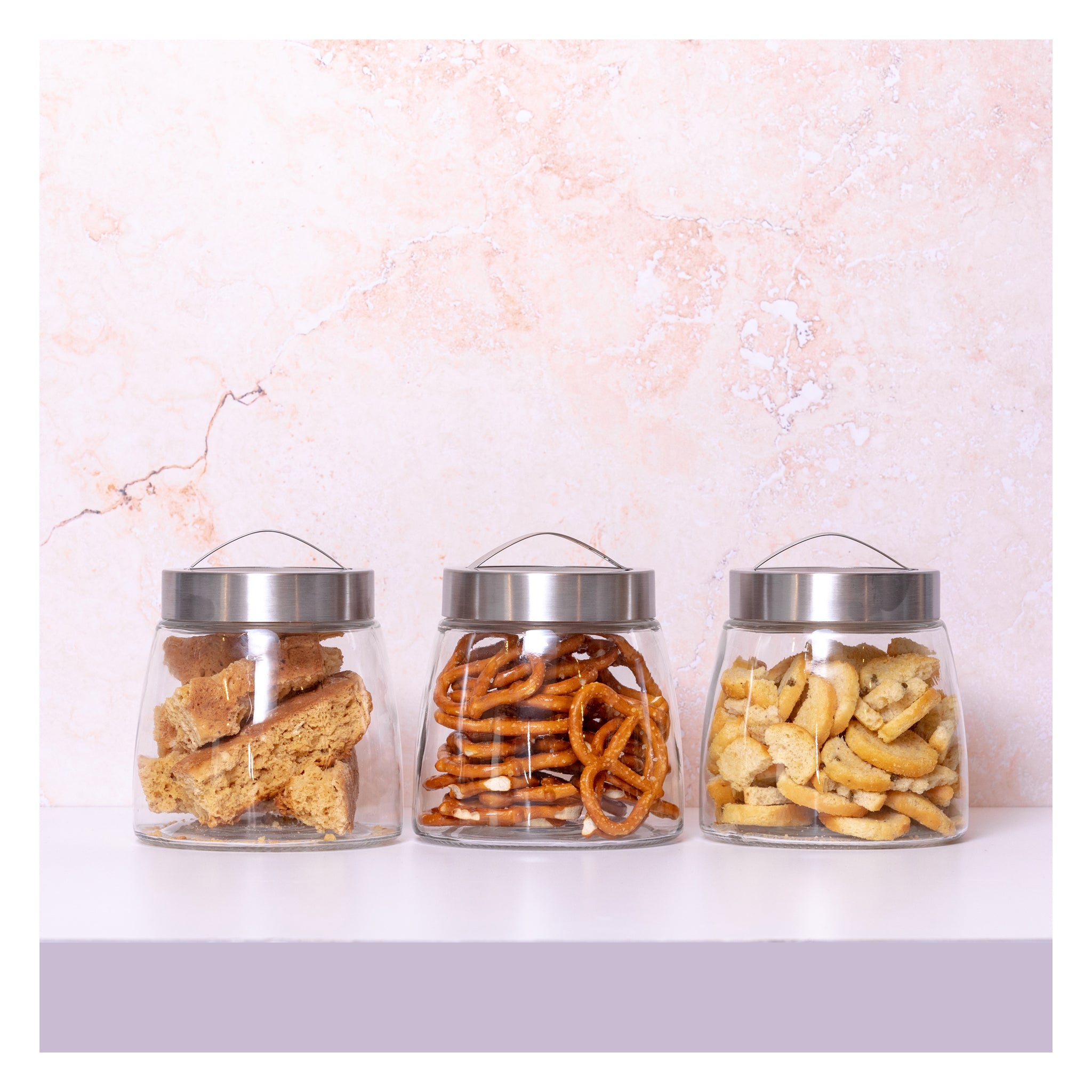 CONSOL SOHO GLASS CANISTERS WITH ST STEEL LIDS 3PK SET, 800ML