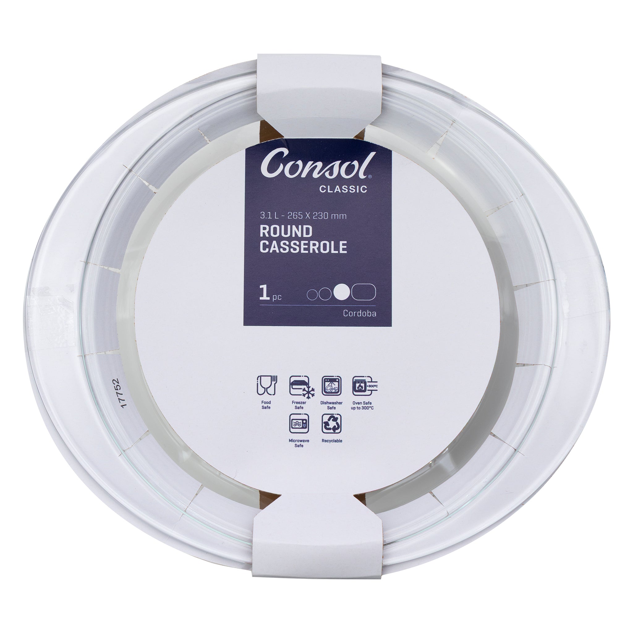 CONSOL CORDOBA ROUND GLASS CASSEROLE WITH LID, 3.1L
