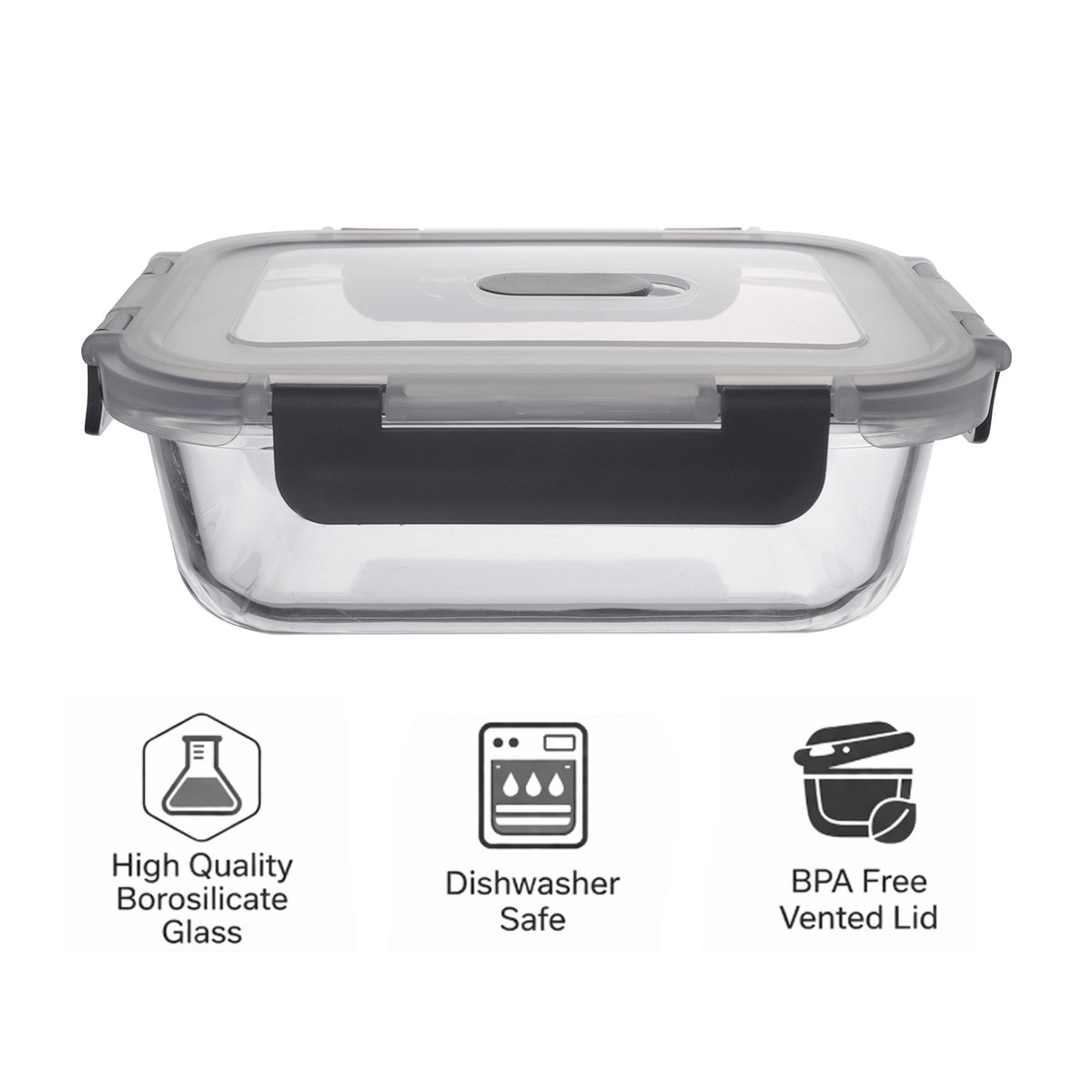 CONSOL MADRID RECT. STORAGE CONTAINER WITH VENTED CLIP ON LID, 370ML