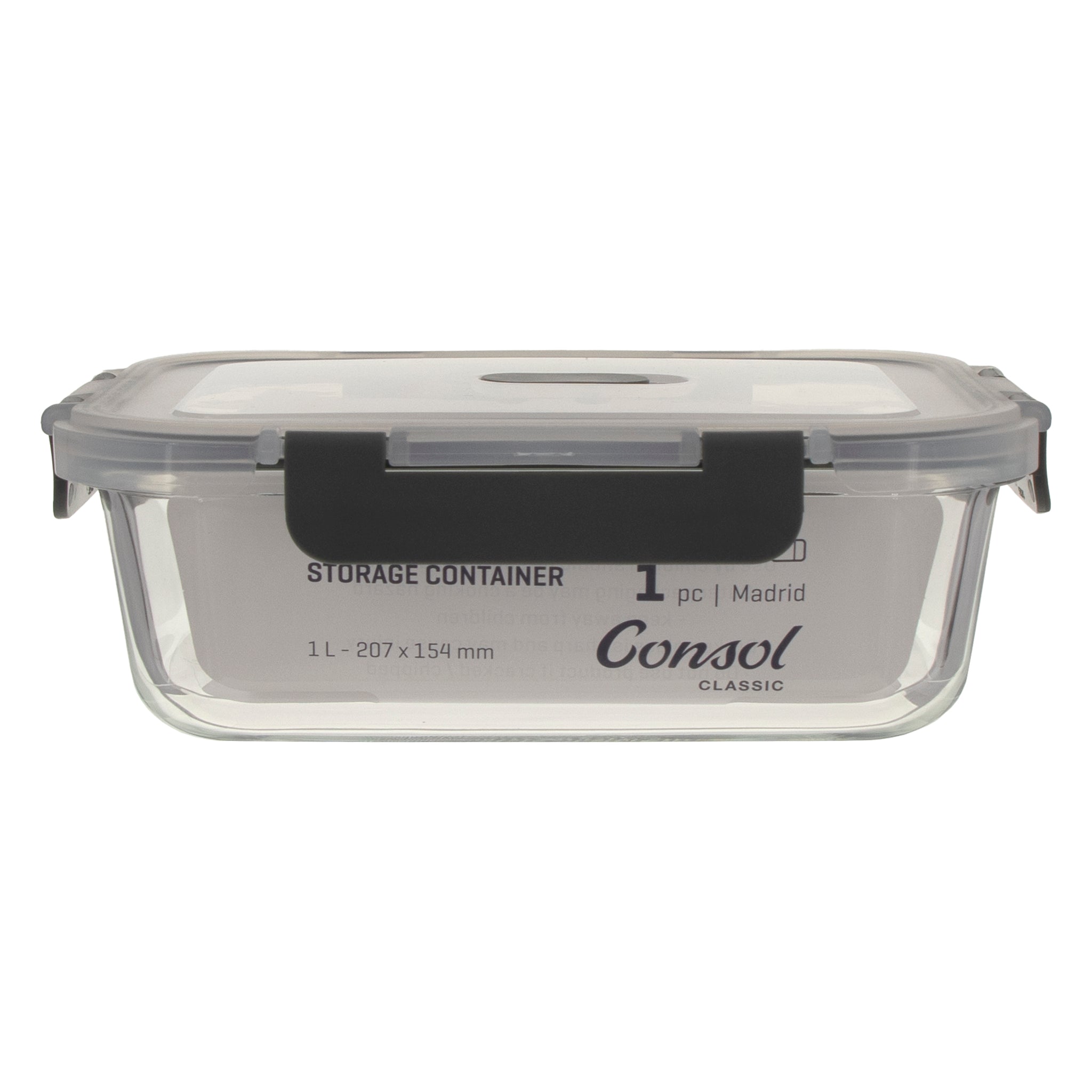 CONSOL MADRID RECT. STORAGE CONTAINER WITH VENTED CLIP ON LID, 1L