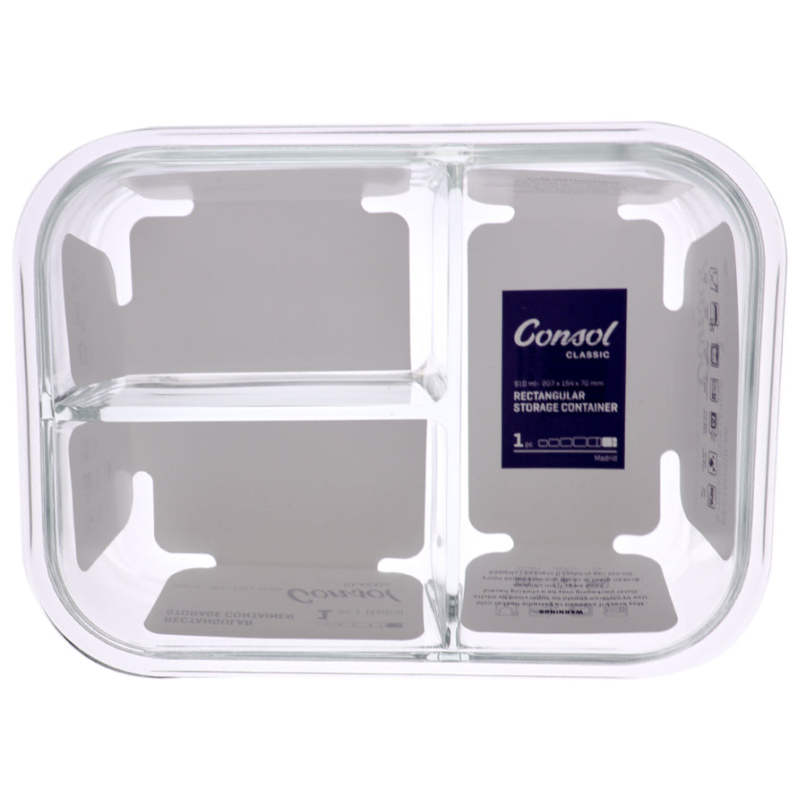 CONSOL MADRID RECT. 3 DIVISION STORAGE CONTAINER WITH CLIP ON LID, 910ML