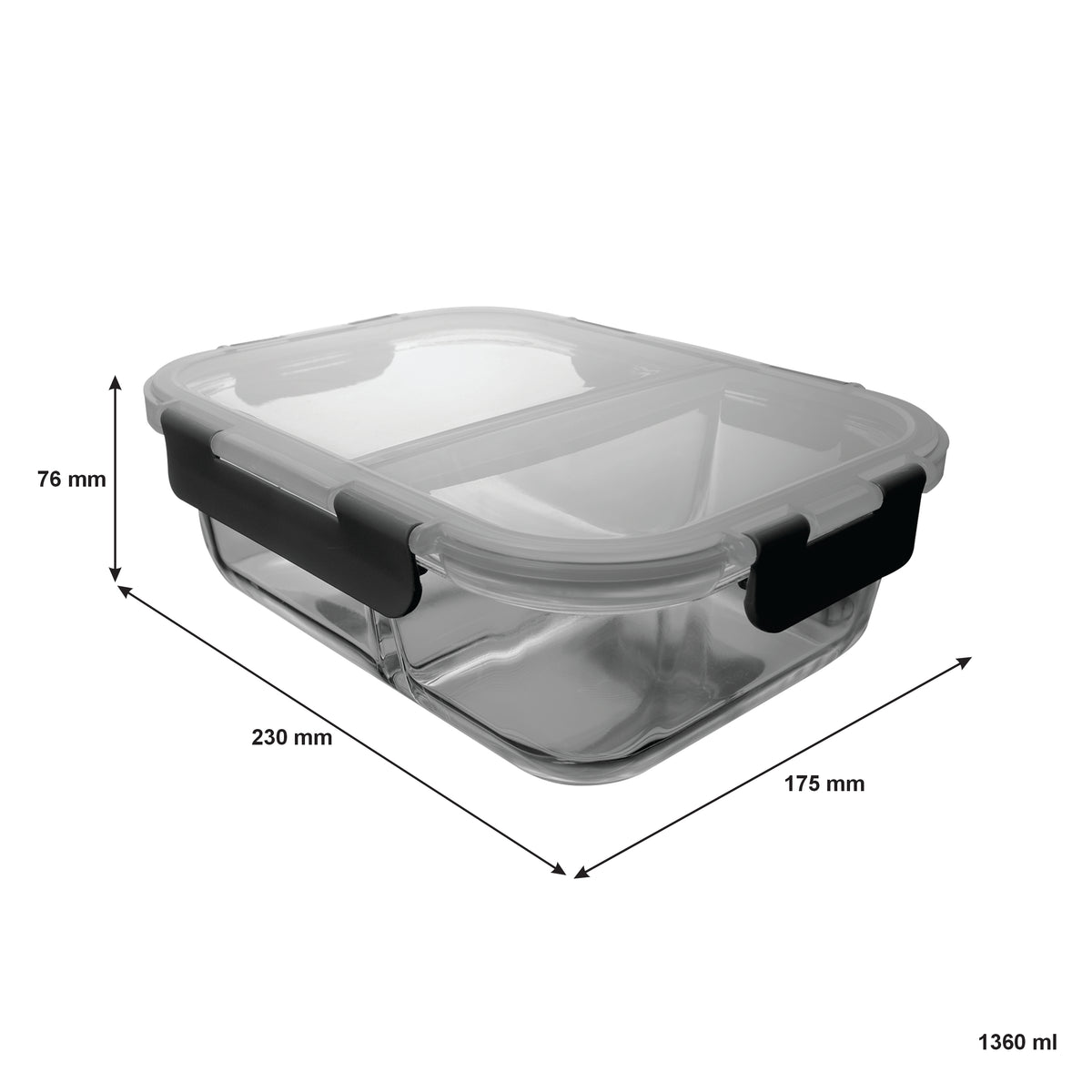 CONSOL MADRID RECT. 2 DIVISION STORAGE CONTAINER WITH CLIP ON LID, 1.36L
