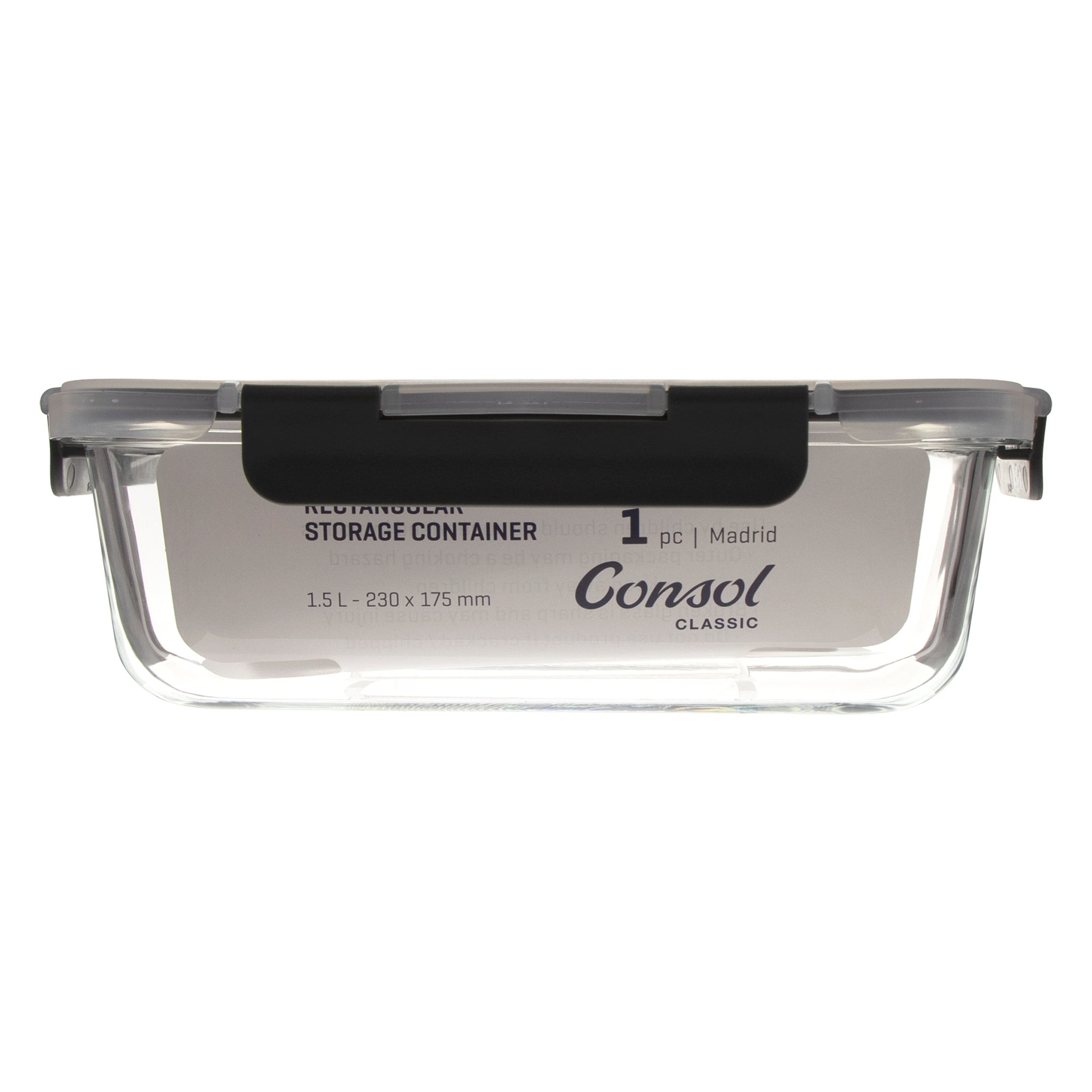 CONSOL MADRID RECT. STORAGE CONTAINER WITH CLIP ON VENTED LID, 1.5L