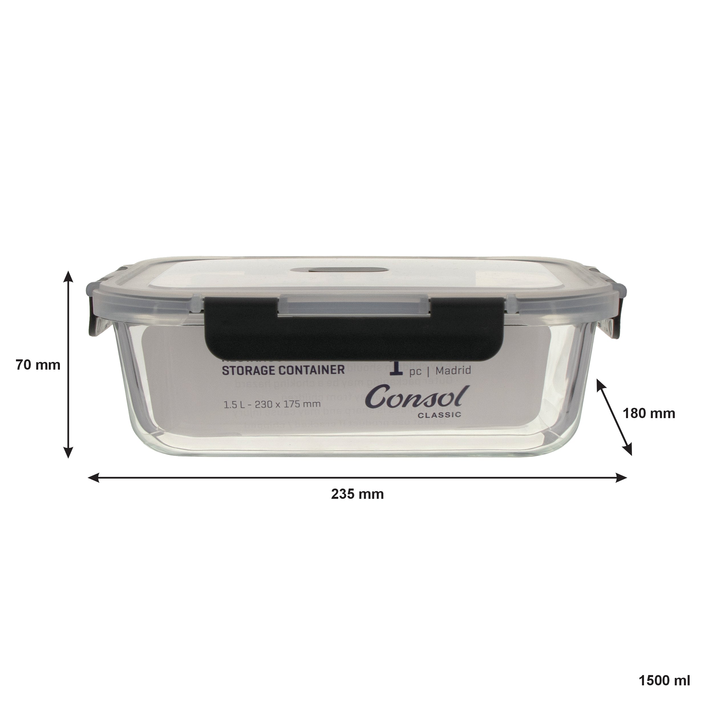CONSOL MADRID STORAGE CONTAINERS WITH CLIP ON VENTED LIDS VALUE 4PK - 1.5L l 1L l 630ML l 370ML