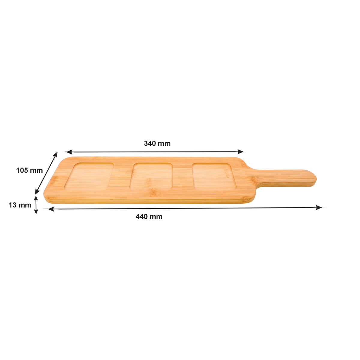 CONSOL SANTORINI 3 SQUARE GLASS BOWLS 140ML ON A BAMBOO SERVING BOARD 4PCS SET