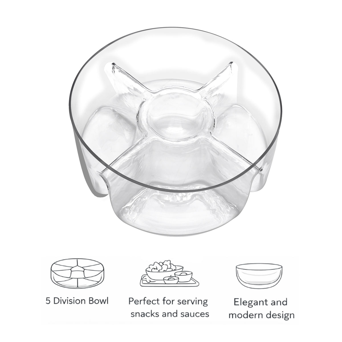 CONSOL GENOA GLASS SERVING BOWL WITH 5 SECTIONS, 250MM DIA