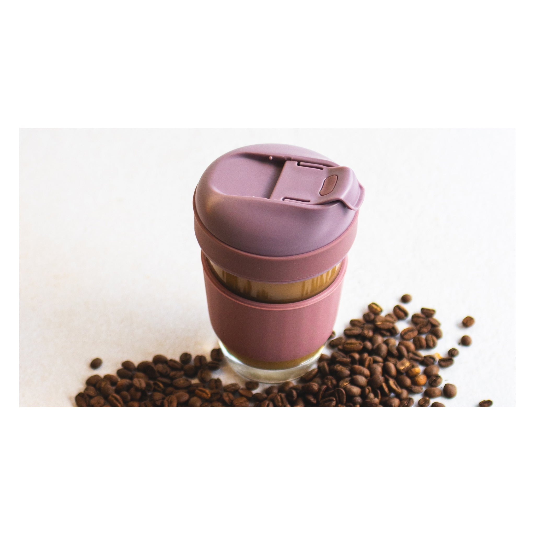 CONSOL LUGO GLASS TRAVEL MUG WITH PURPLE PLASTIC LID, 320ML