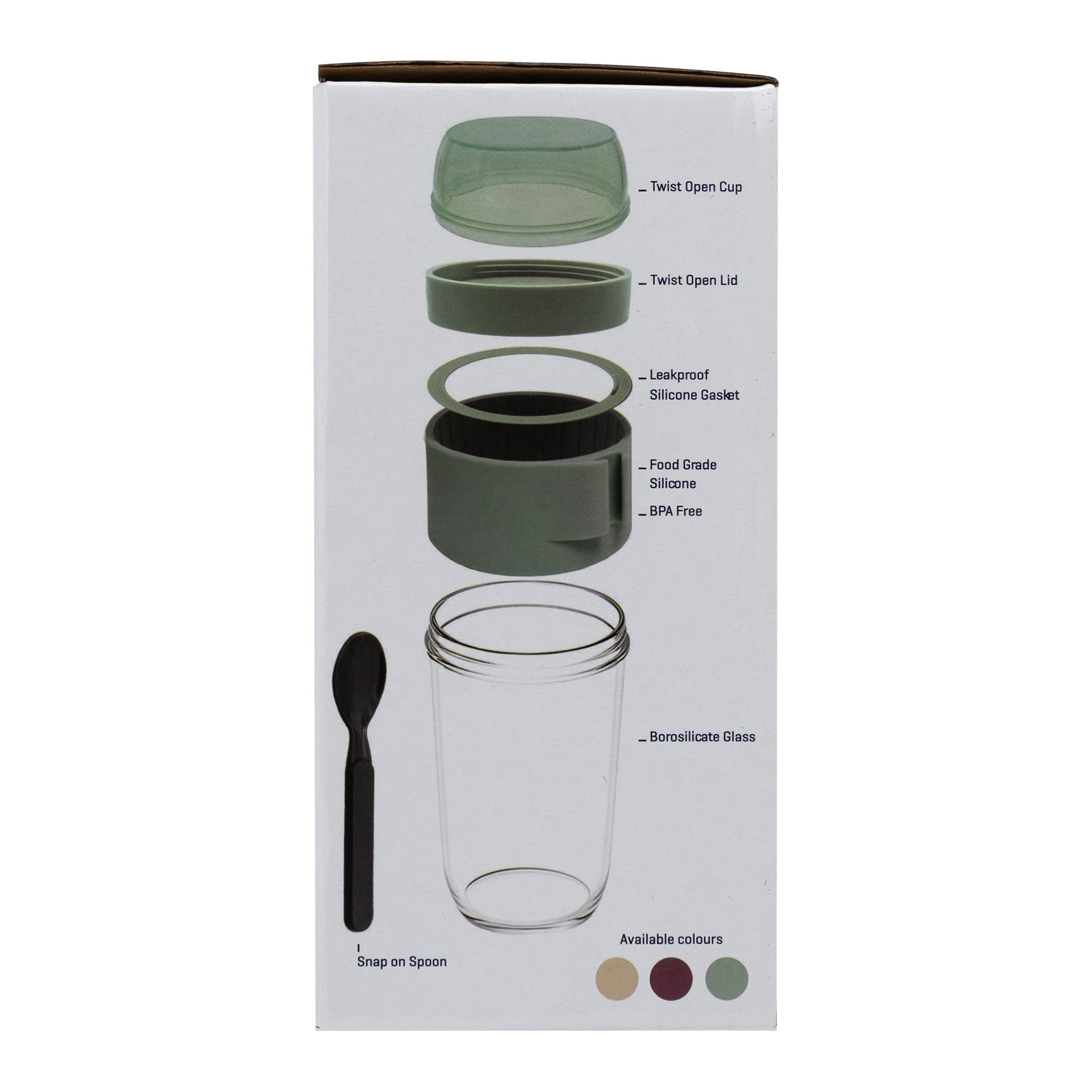 CONSOL LUGO LAYER LUX CUP WITH GREEN PLASTIC LID AND GREY SPOON, 480ML