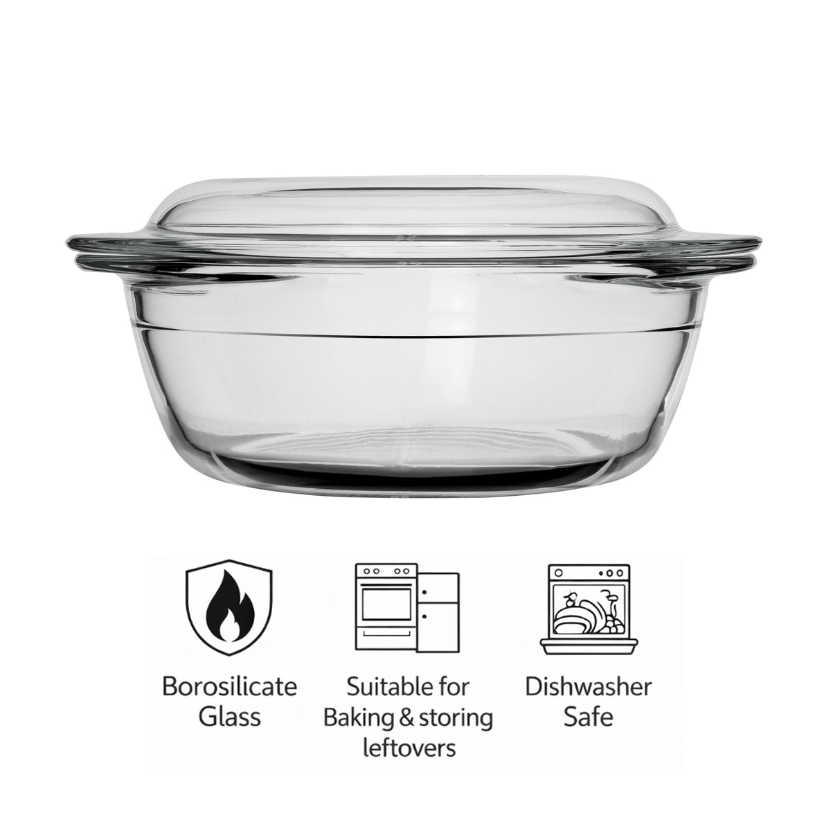 CONSOL CORDOBA ROUND GLASS CASSEROLE WITH LID, 2.1L
