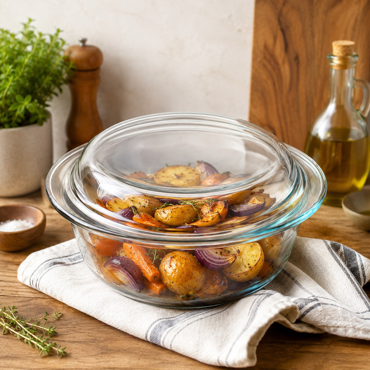 CONSOL CORDOBA ROUND GLASS CASSEROLE WITH LID, 2.1L