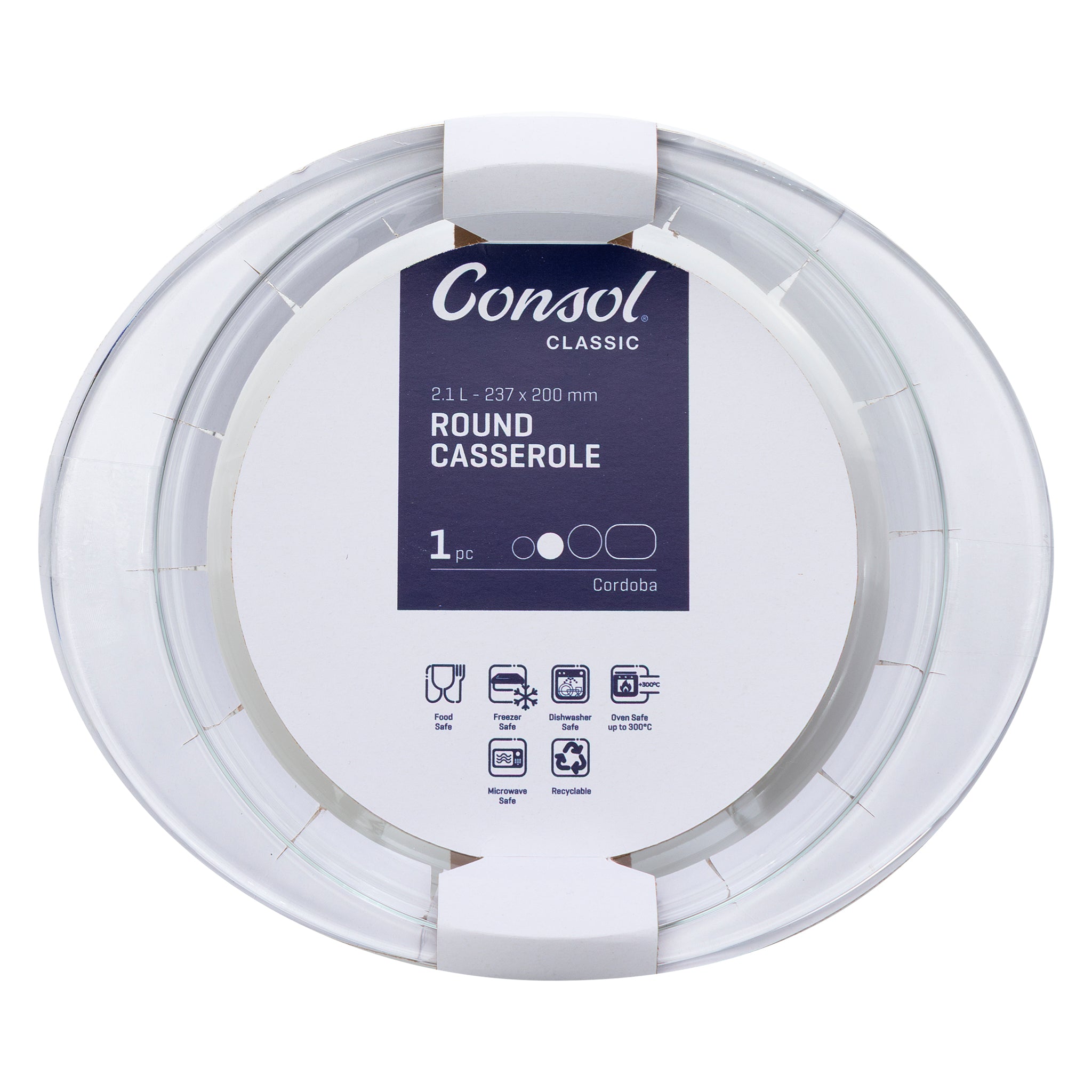 CONSOL CORDOBA ROUND GLASS CASSEROLE WITH LID, 2.1L