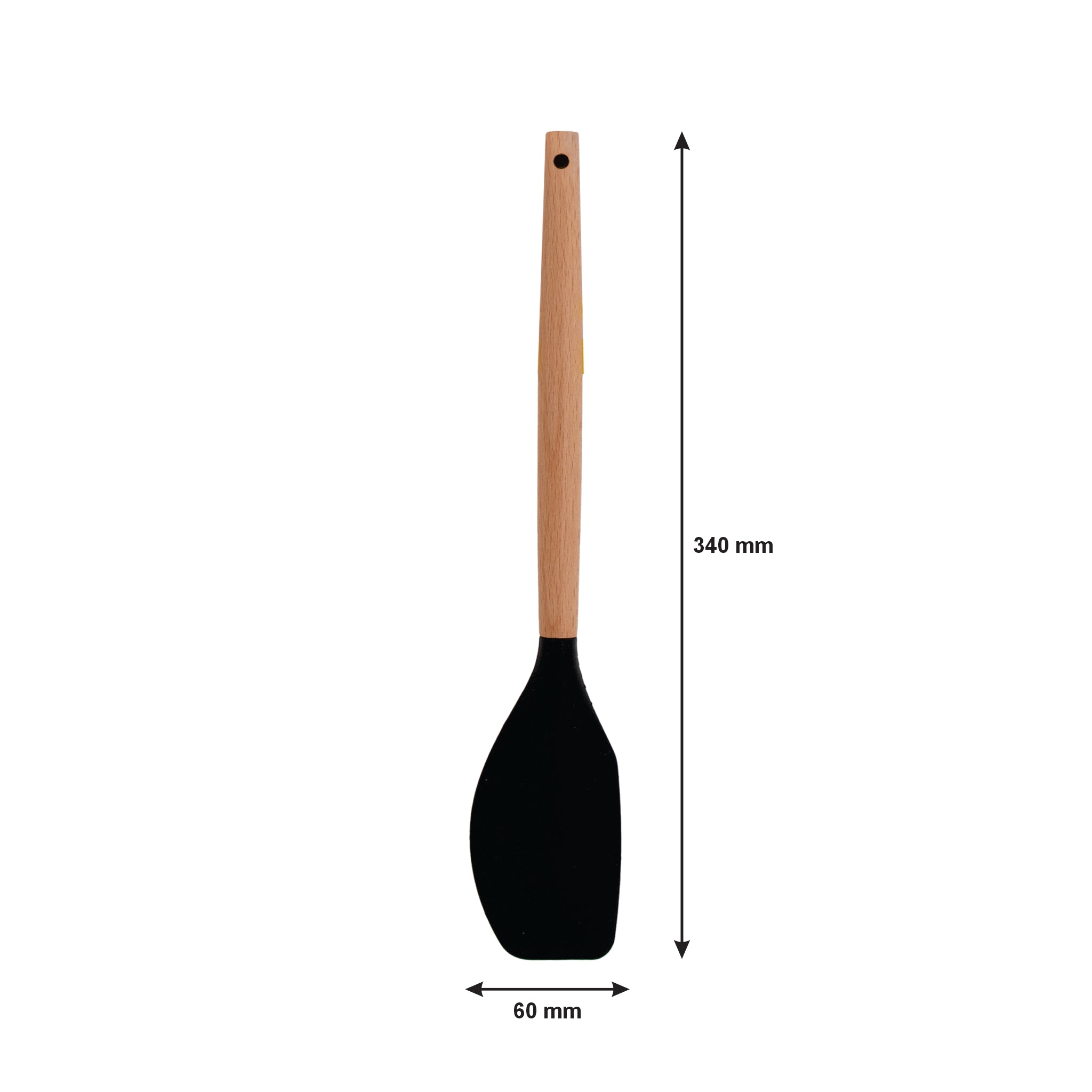 REGENT KITCHEN SPATULA BLACK SILICONE AND WOODEN HANDLE, 340MM