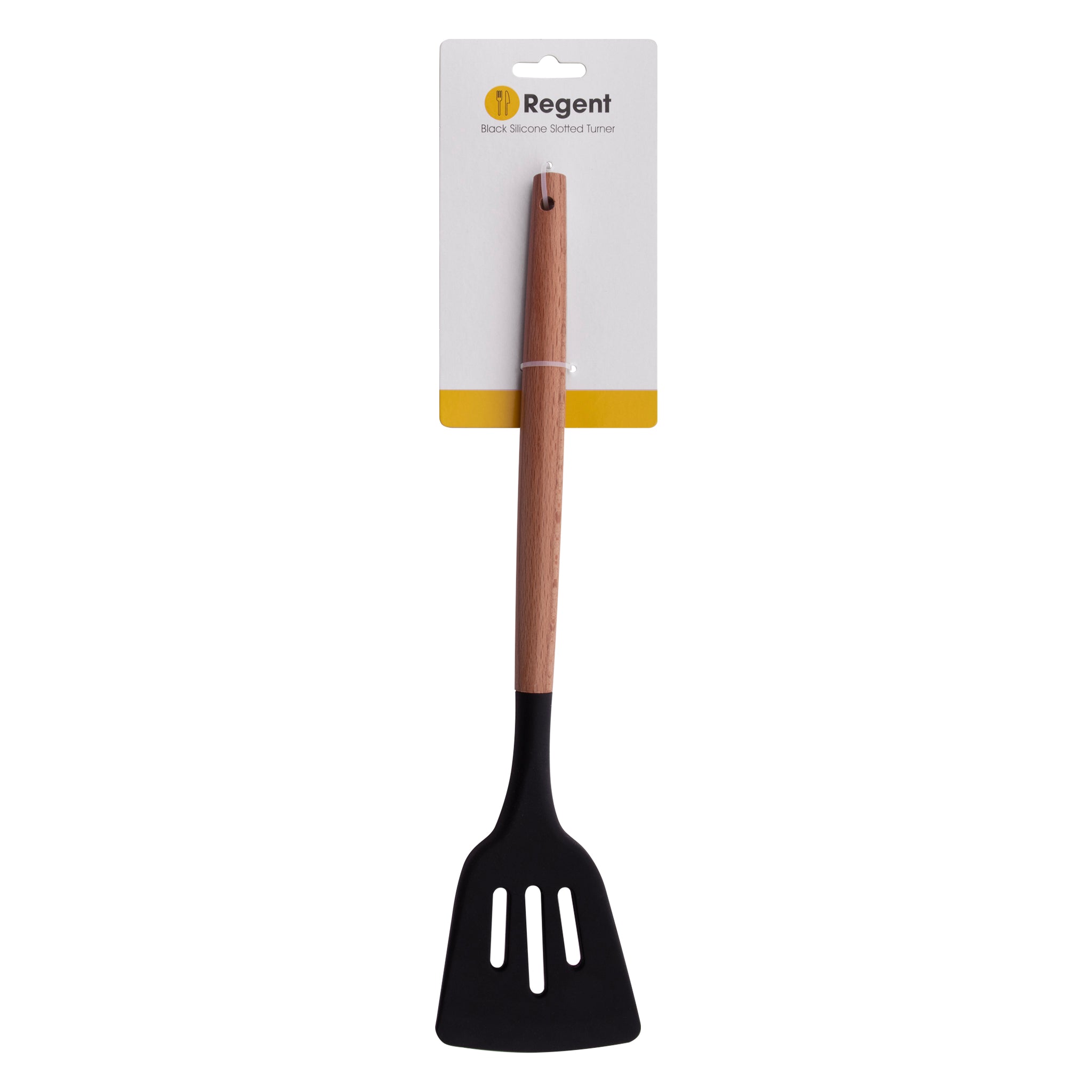 REGENT KITCHEN SLOTTED TURNER BLACK SILICONE WITH WOODEN HANDLE, 340MM