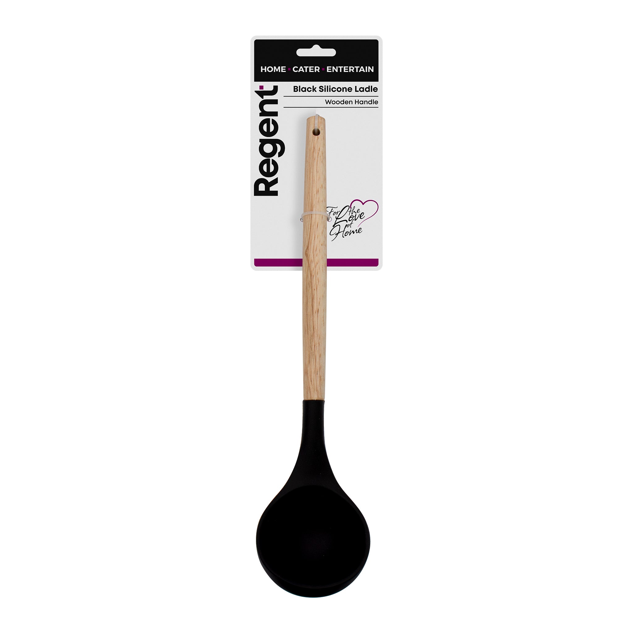 REGENT KITCHEN LADLE BLACK SILICONE WITH WOODEN HANDLE, 340MM