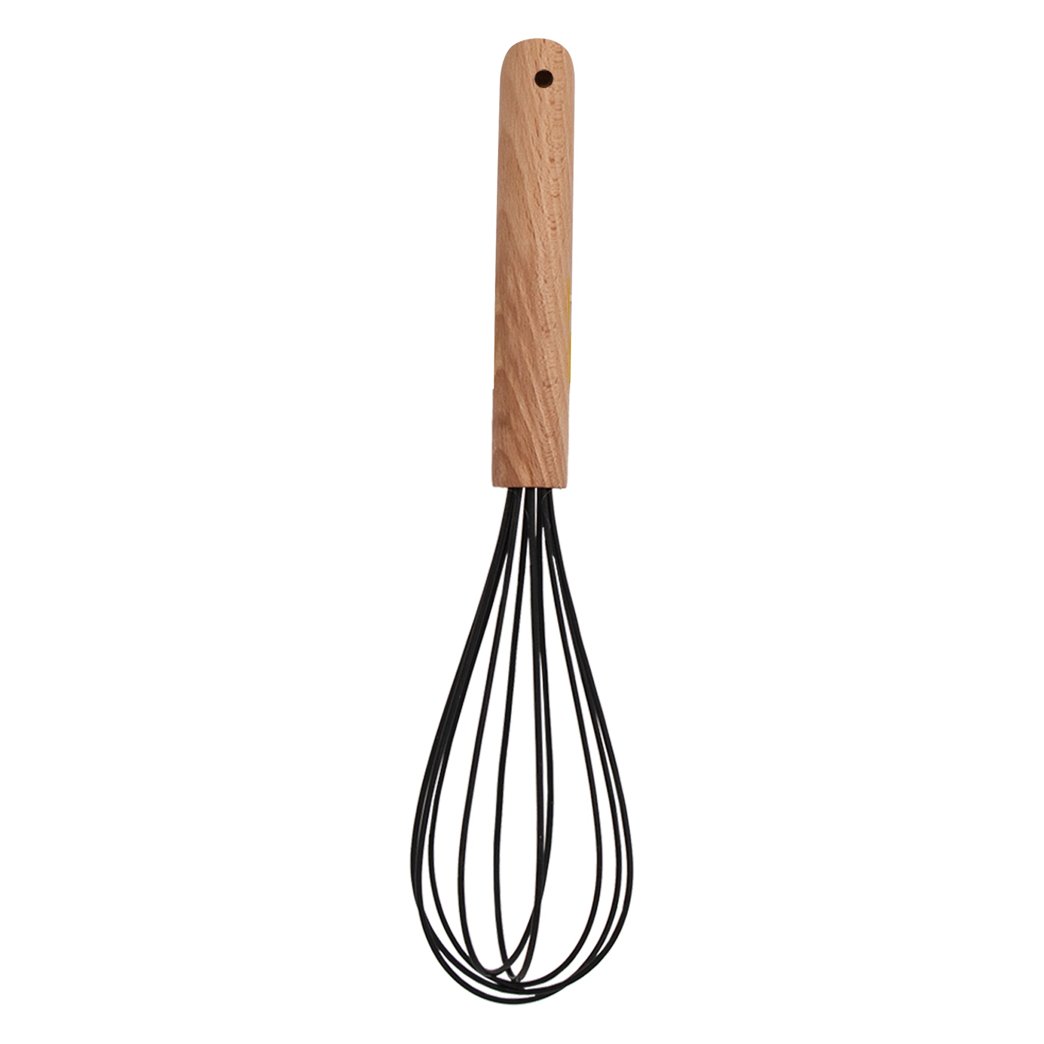 REGENT KITCHEN WHISK BLACK SILICONE COATED WIRE WITH WOODEN HANDLE, 260MM