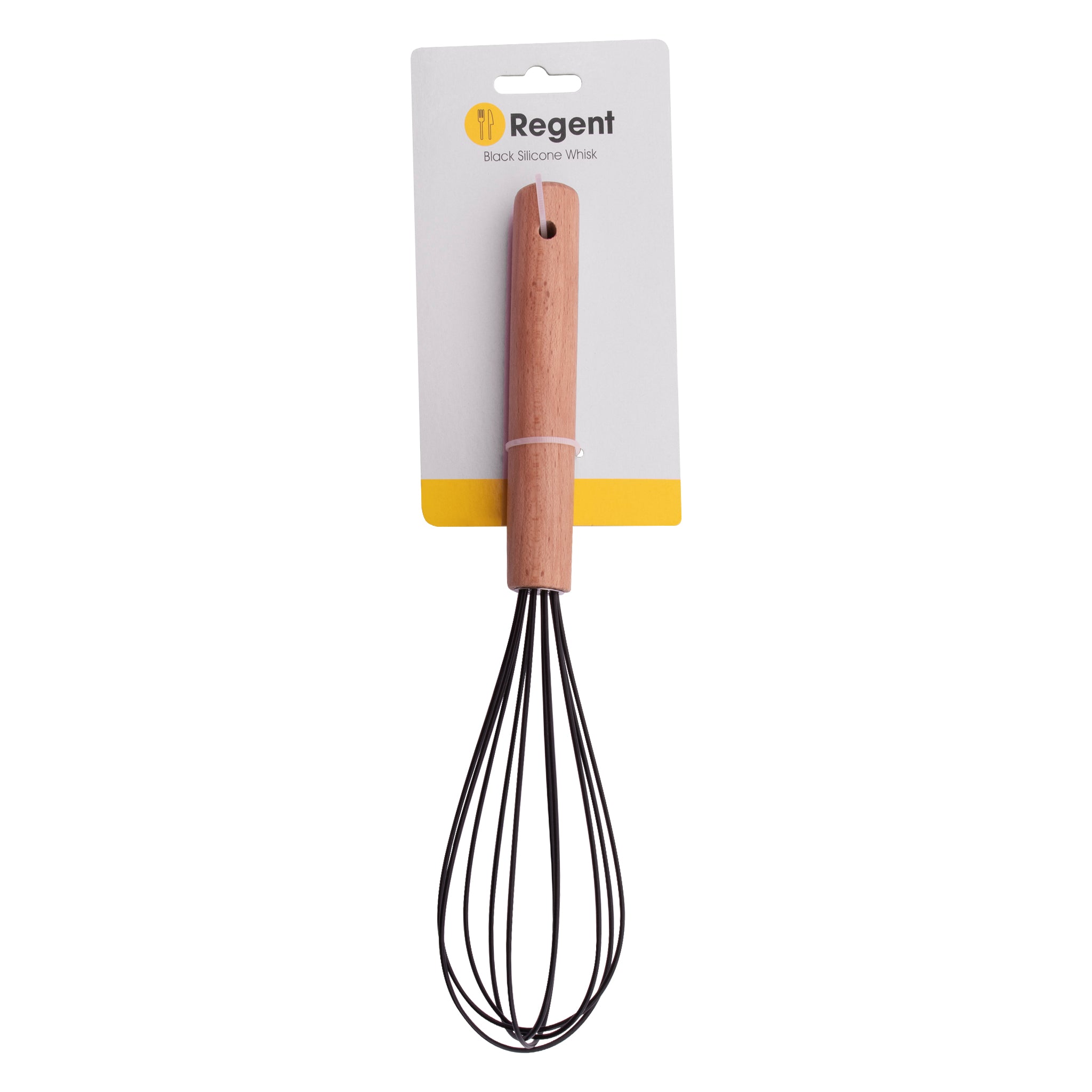 REGENT KITCHEN WHISK BLACK SILICONE COATED WIRE WITH WOODEN HANDLE, 260MM