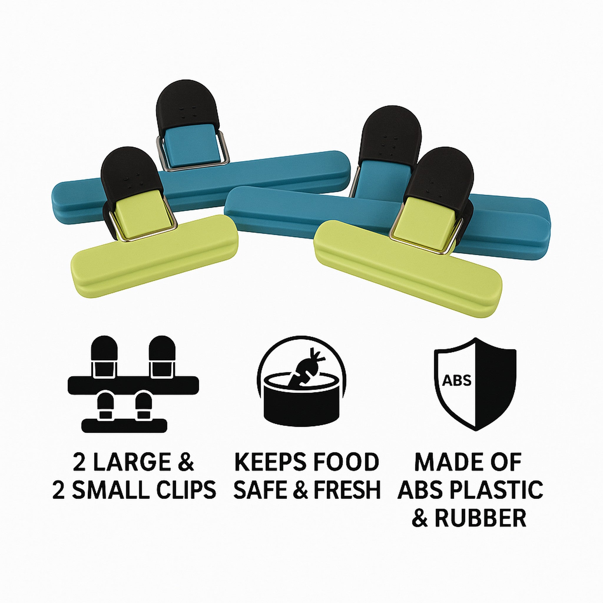 REGENT KITCHEN BAG SEALING CLIPS MIXED COLOURS, 2 LARGE & 2 SMALL, 4PK SET