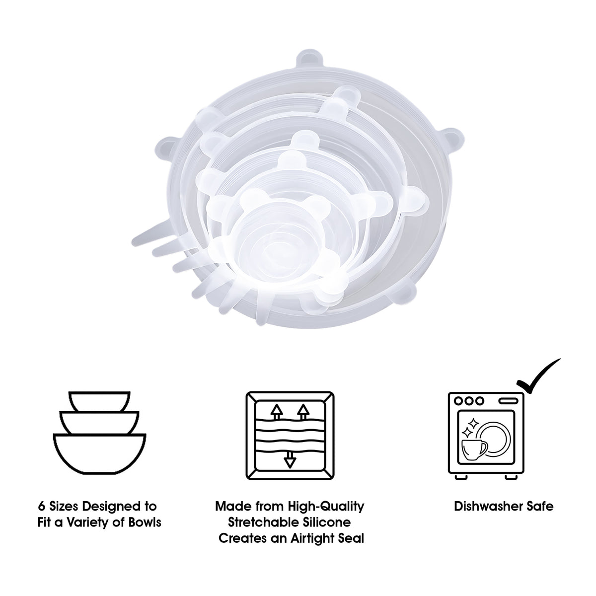 REGENT FLEXIBLE SILICONE BOWL COVERS 6 PIECE SET