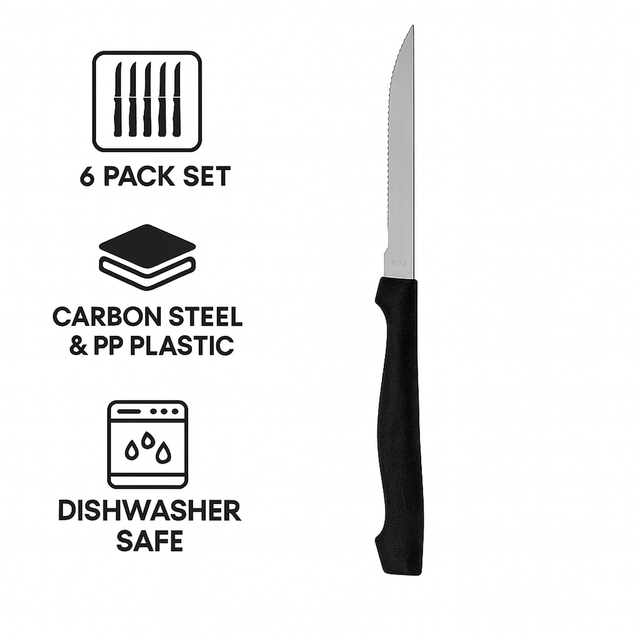 REGENT KITCHEN STEAK KNIVES WITH BLACK PP HANDLES 6PK, 200MM