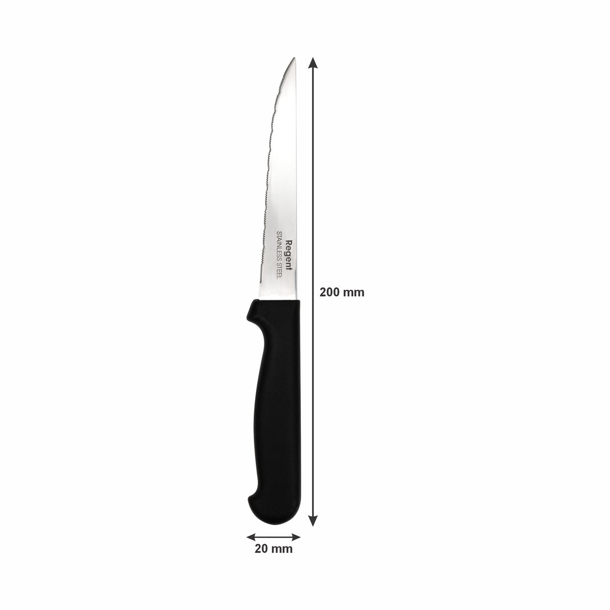 REGENT KITCHEN STEAK KNIVES WITH BLACK PP HANDLES 6PK, 200MM