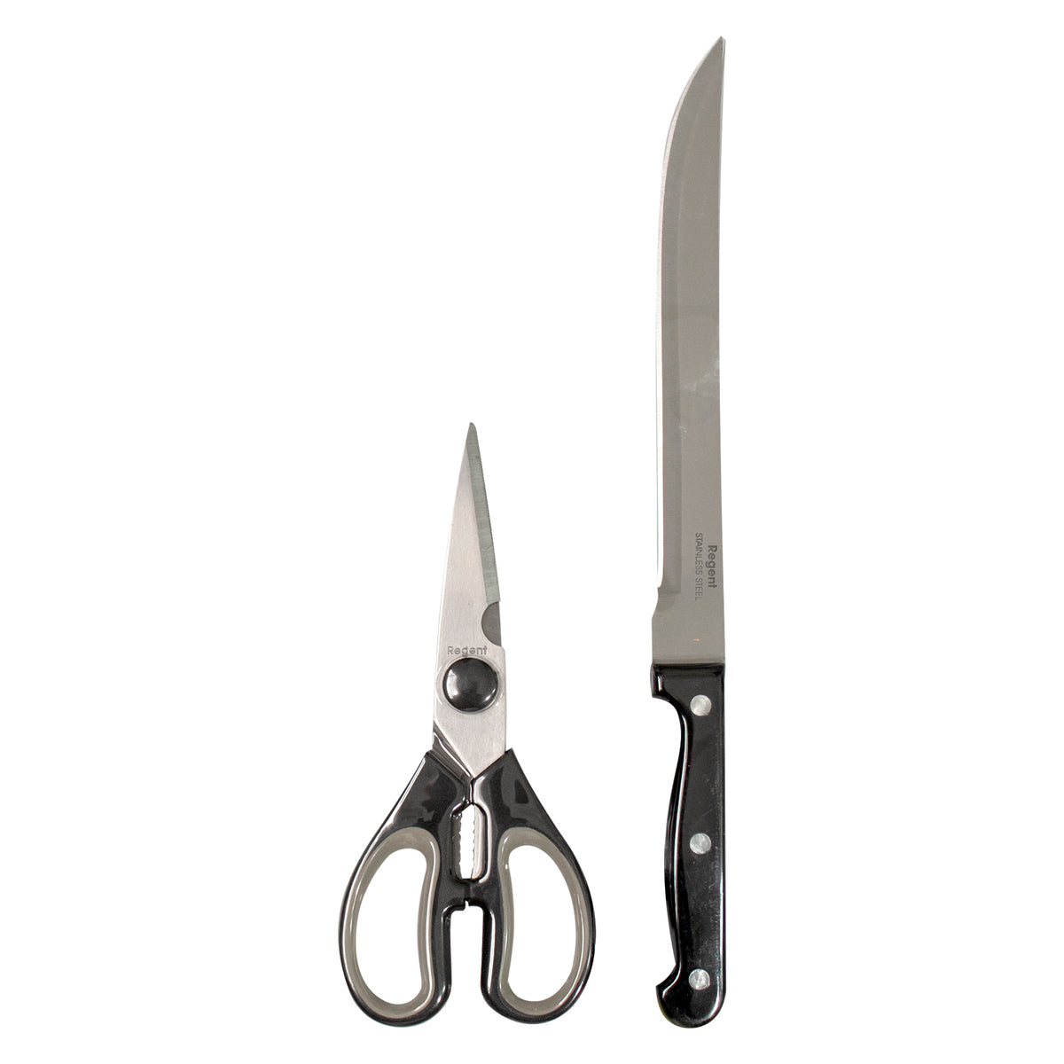 REGENT KITCHEN CARVING KNIFE WITH BAKELITE HANDLE AND 3 RIVETS & SCISSOR 2PCE SET