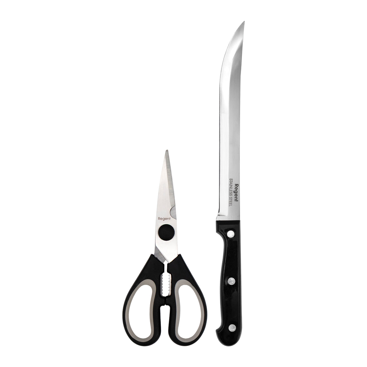 REGENT KITCHEN CARVING KNIFE WITH BAKELITE HANDLE AND 3 RIVETS & SCISSOR 2PCE SET