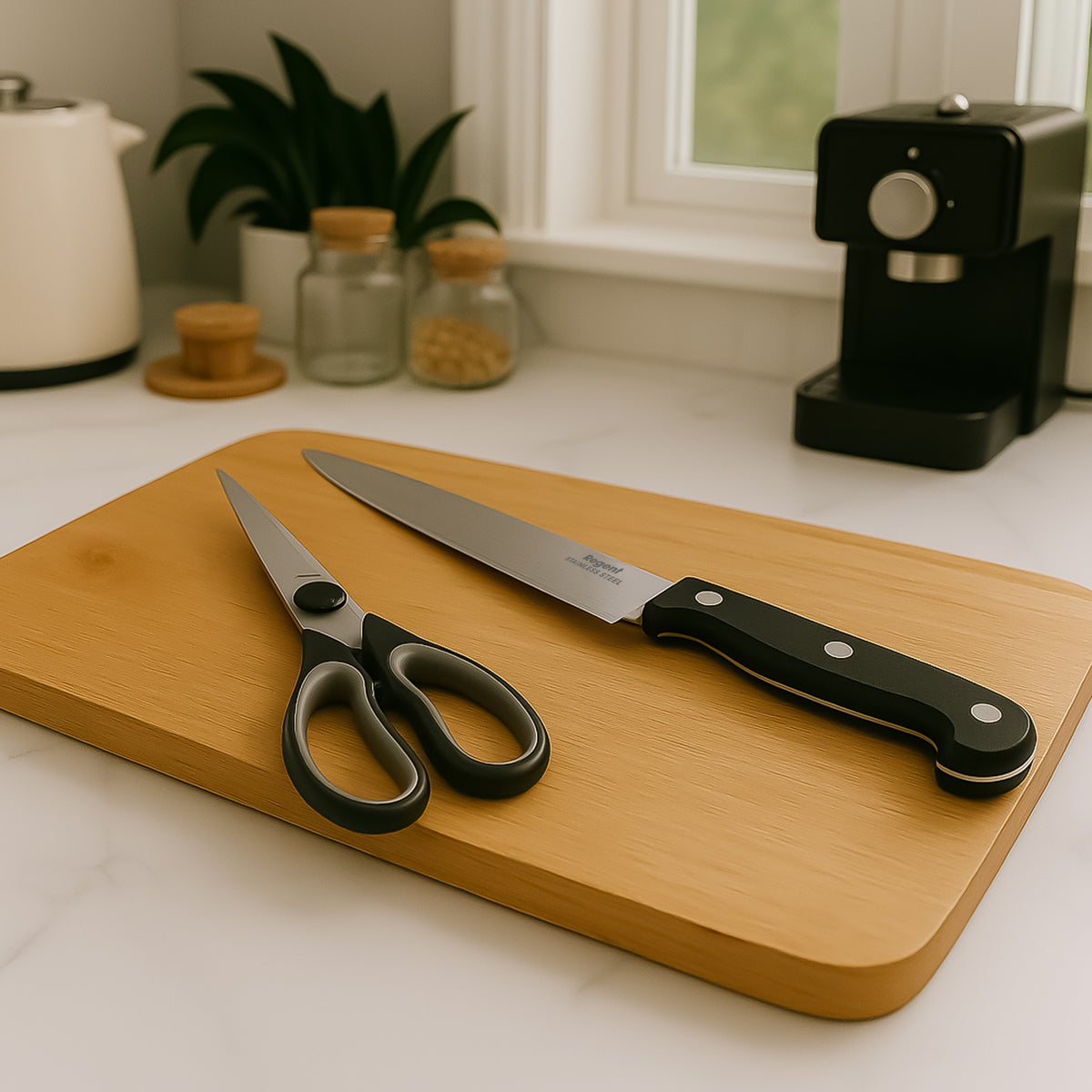 REGENT KITCHEN CARVING KNIFE WITH BAKELITE HANDLE AND 3 RIVETS & SCISSOR 2PCE SET