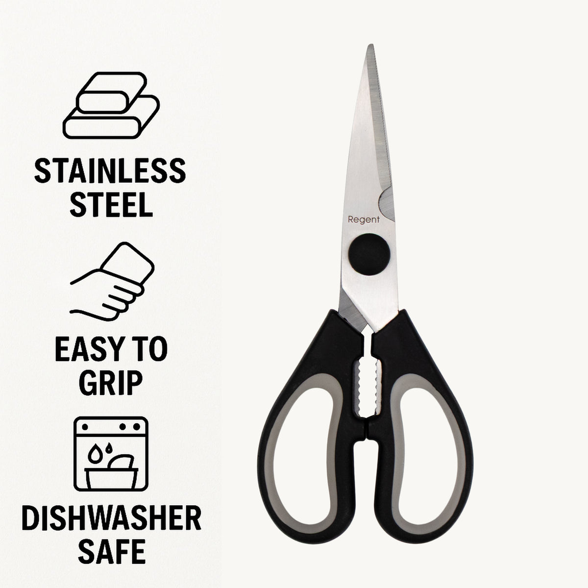 REGENT KITCHEN SCISSOR BLACK AND GREY, 195MM