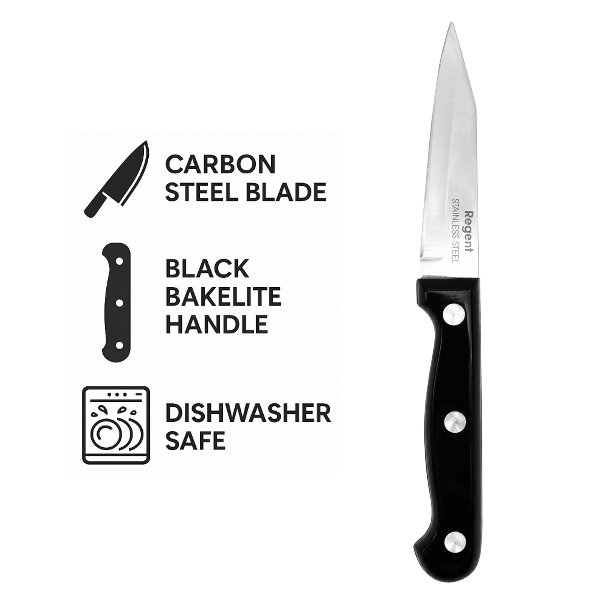 REGENT KITCHEN PARING KNIFE WITH BAKELITE HANDLE AND 3 RIVETS, 185MM