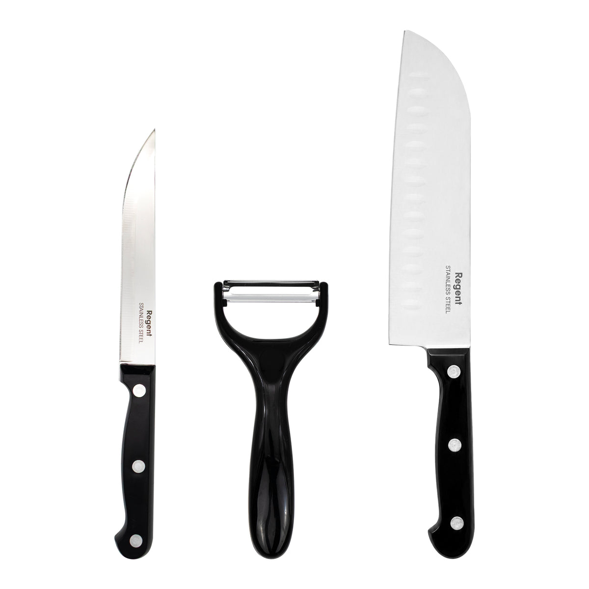 REGENT KITCHEN SANTOKU AND UTILITY KNIVES WITH PEELER 3PCS SET