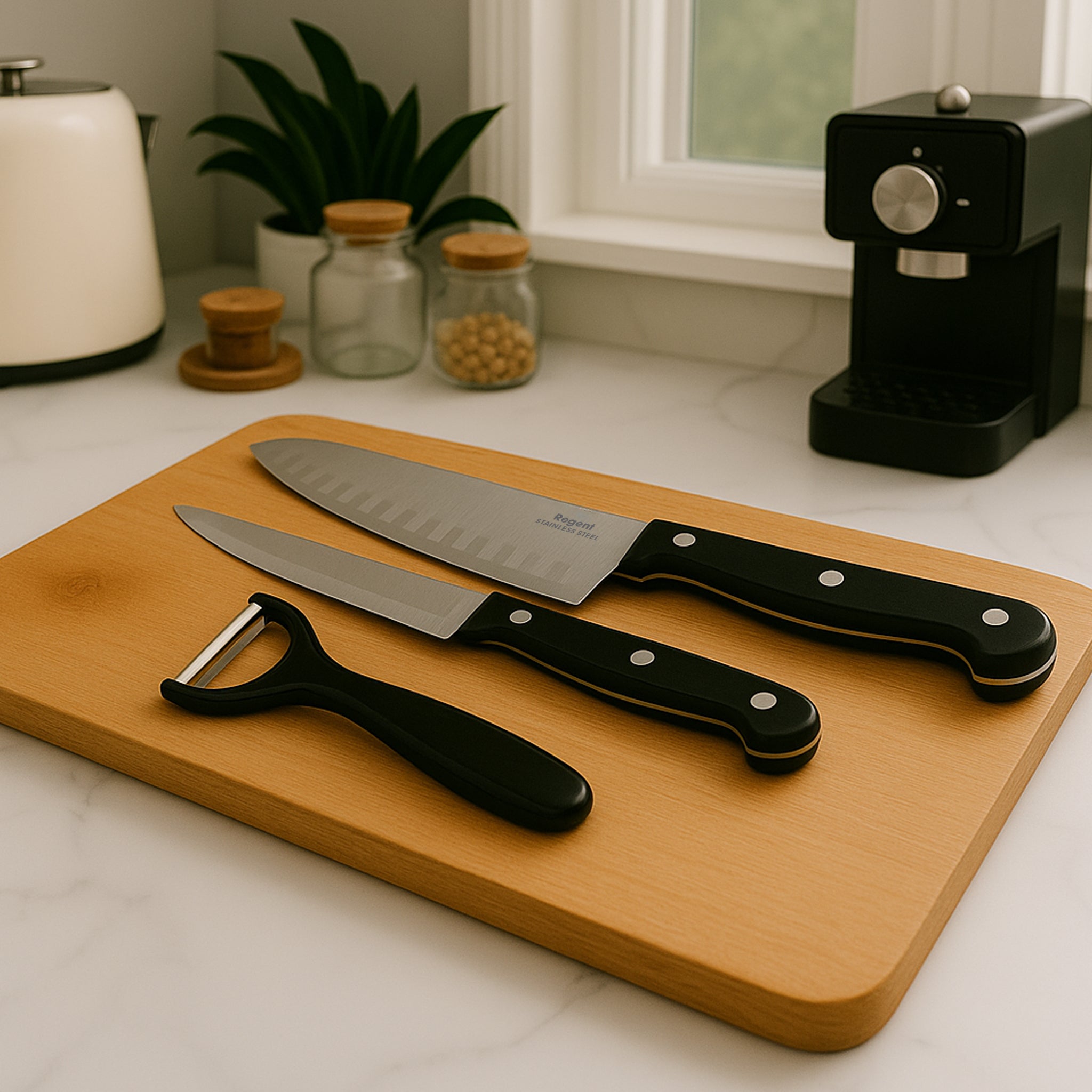 REGENT KITCHEN SANTOKU AND UTILITY KNIVES WITH PEELER 3PCS SET