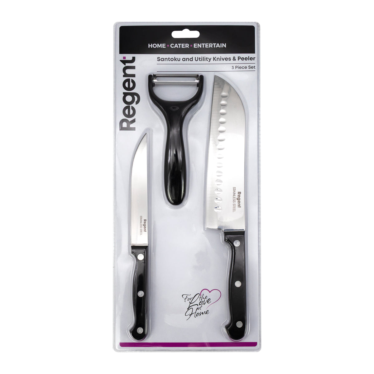 REGENT KITCHEN SANTOKU AND UTILITY KNIVES WITH PEELER 3PCS SET