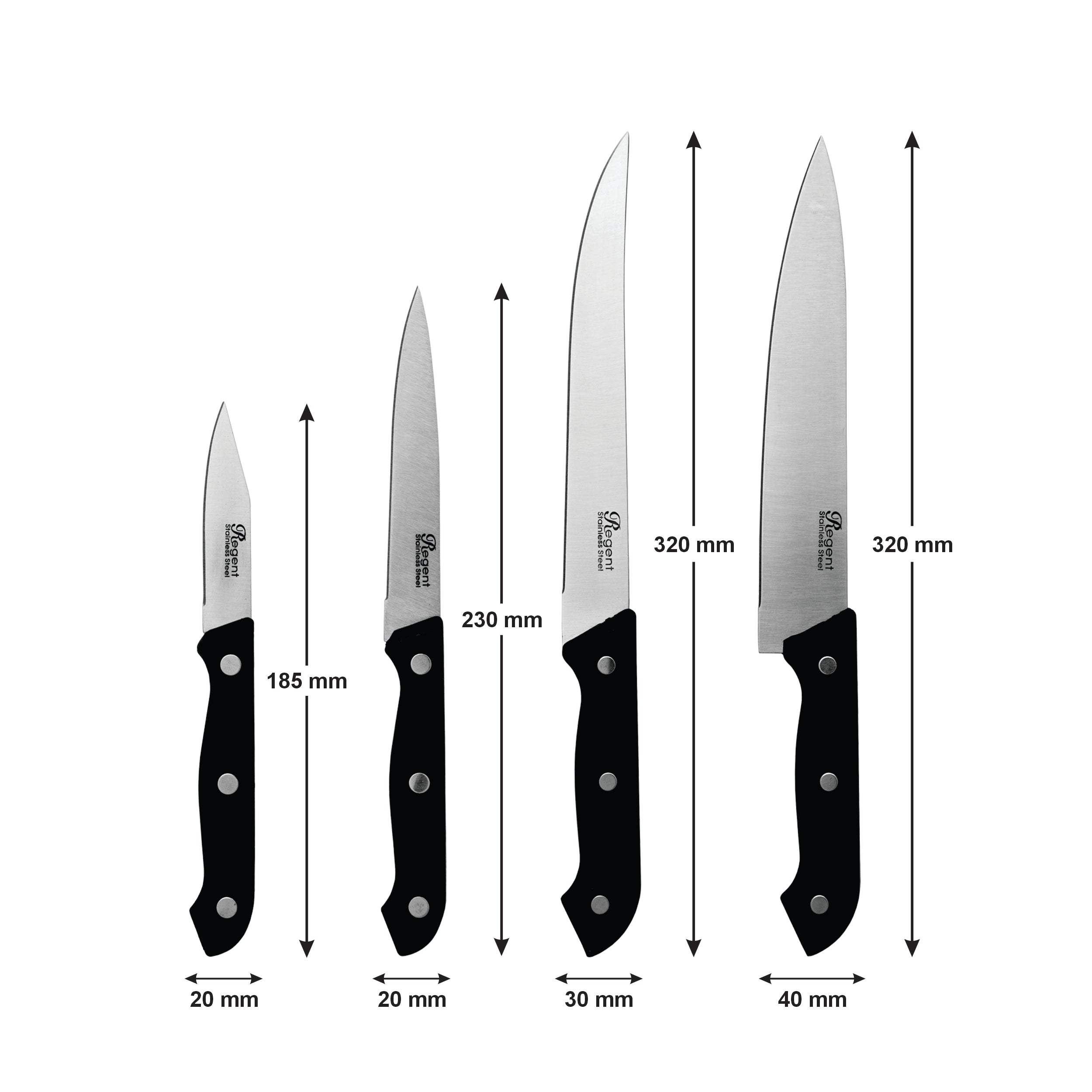 REGENT KITCHEN KNIVES WITH BAKELITE HANDLE AND 3 RIVETS 4PCS SET