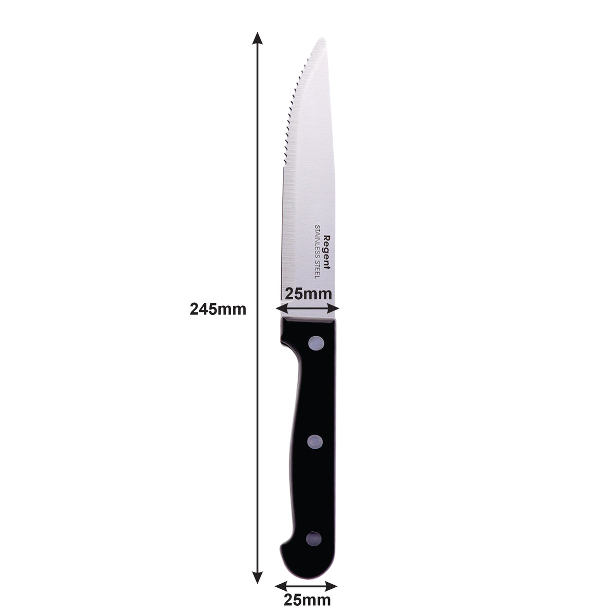 REGENT KITCHEN STEAK KNIVES WITH BAKELITE HANDLE AND 3 RIVETS 4PK SET, 245MM
