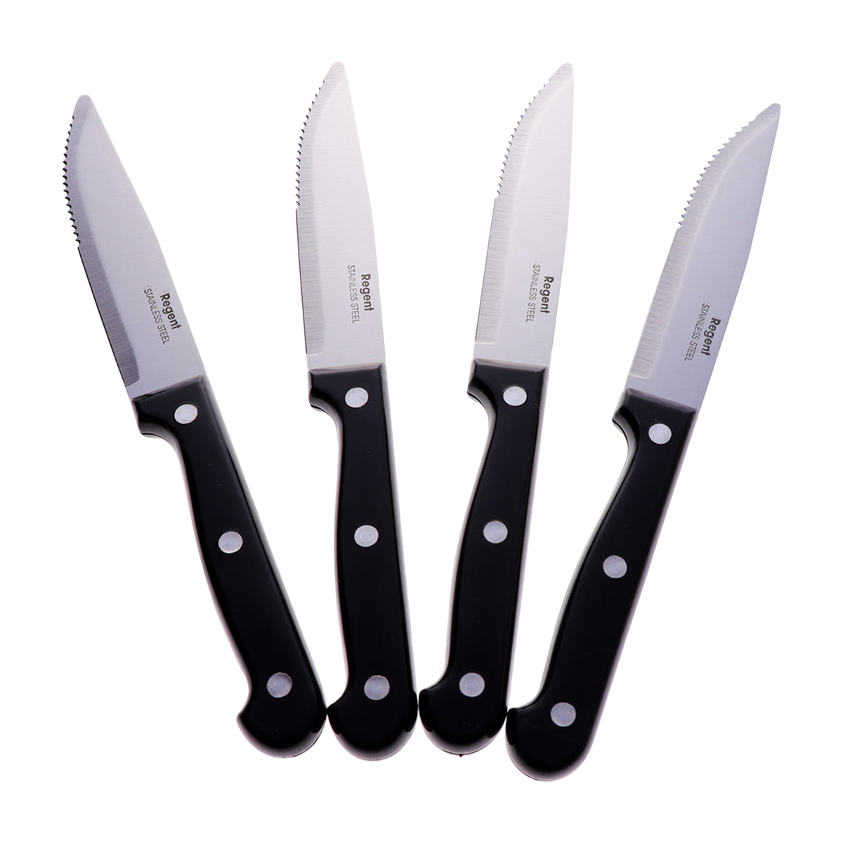 REGENT KITCHEN STEAK KNIVES WITH BAKELITE HANDLE AND 3 RIVETS 4PK SET, 245MM