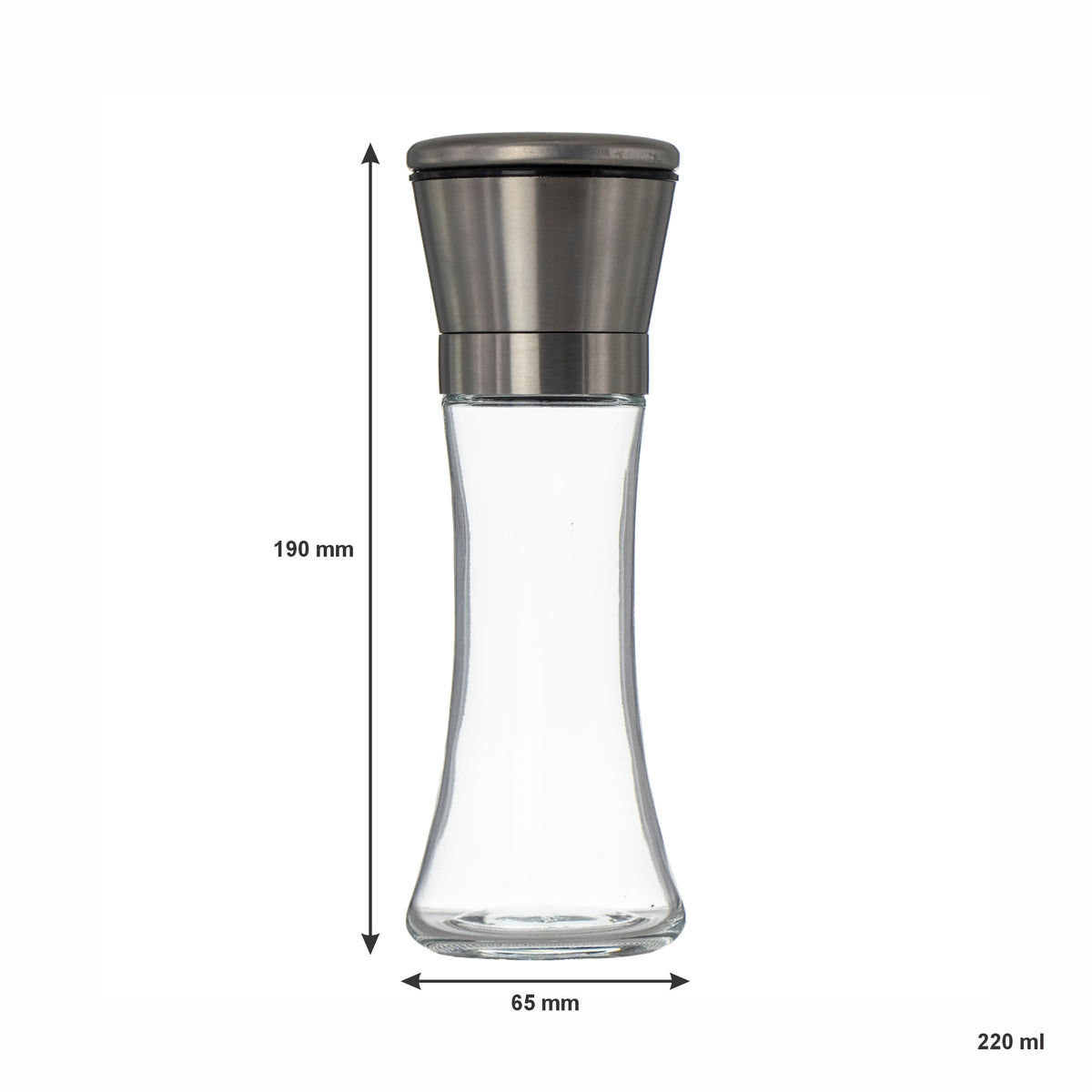 REGENT GLASS SALT AND PEPPER GRINDERS WITH ST.STEEL TOPS 2PK, 220ML
